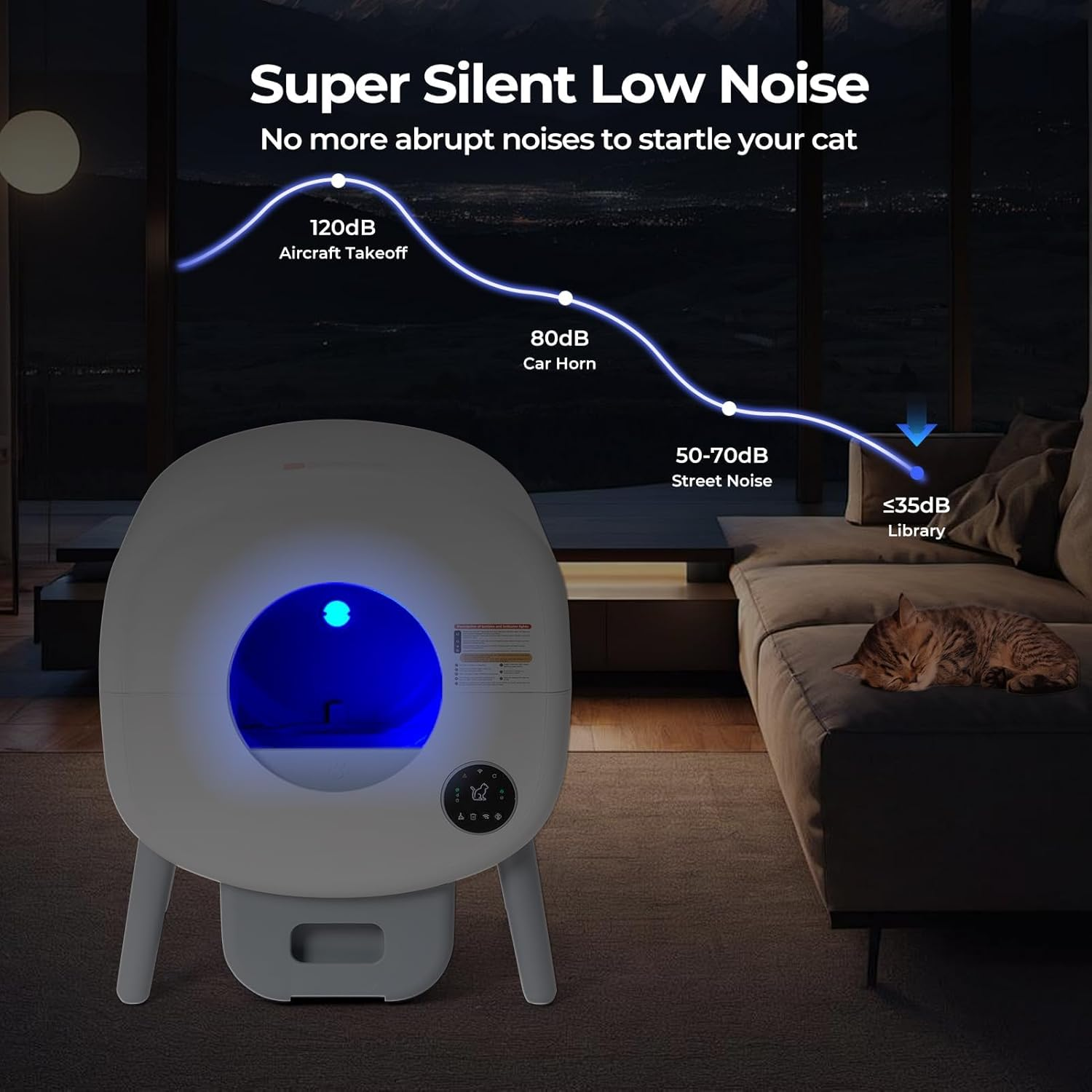 Pro Self Cleaning Litter Box - Automatic Cat Litter Box, 76L Interior & 13L Rubbish Bin, APP Control/Safety Protection/Efficient Cleaning/Odor Lock Design/Quiet Operation with 2 Trash Bags and Mat image number 5