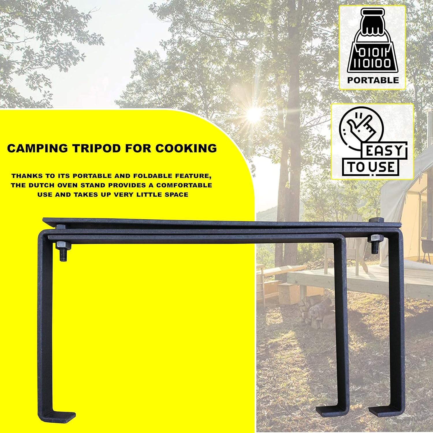 14 Inch Camping Tripod for Cooking, Camping Cooking Stand, Tripod Grill, Fire Tripod for Cooking, Cast Iron Stand, Dutch Oven Stand, Fire Pit Stand, Dutch Oven Tripod, Cooking Tripod for Campfire