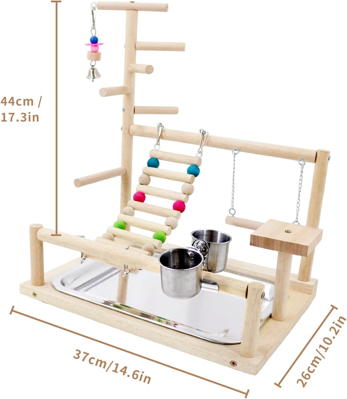 Bird Playstand Cockatiels Playground Perch Stand Parrot Play Gym for Parakeets Conures Parrotlets and Finches, Easy Assembly Includes Colorful Toys and Perch 1Ladder with Platform image number 2