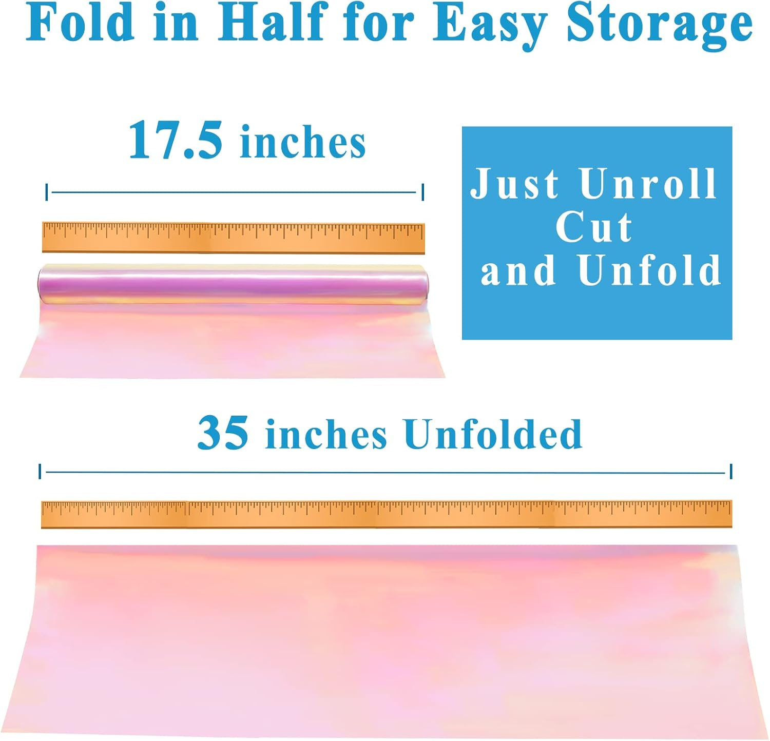 JOYIT 35 in X 50 Ft Iridescent Cellophane Wrap Roll &ndash; Iridescent Cellophane Roll, Rainbow Wrapping Paper for Flower Gift Baskets Wrap DIY Wrapping (35" Fold into 17.5") image number 5