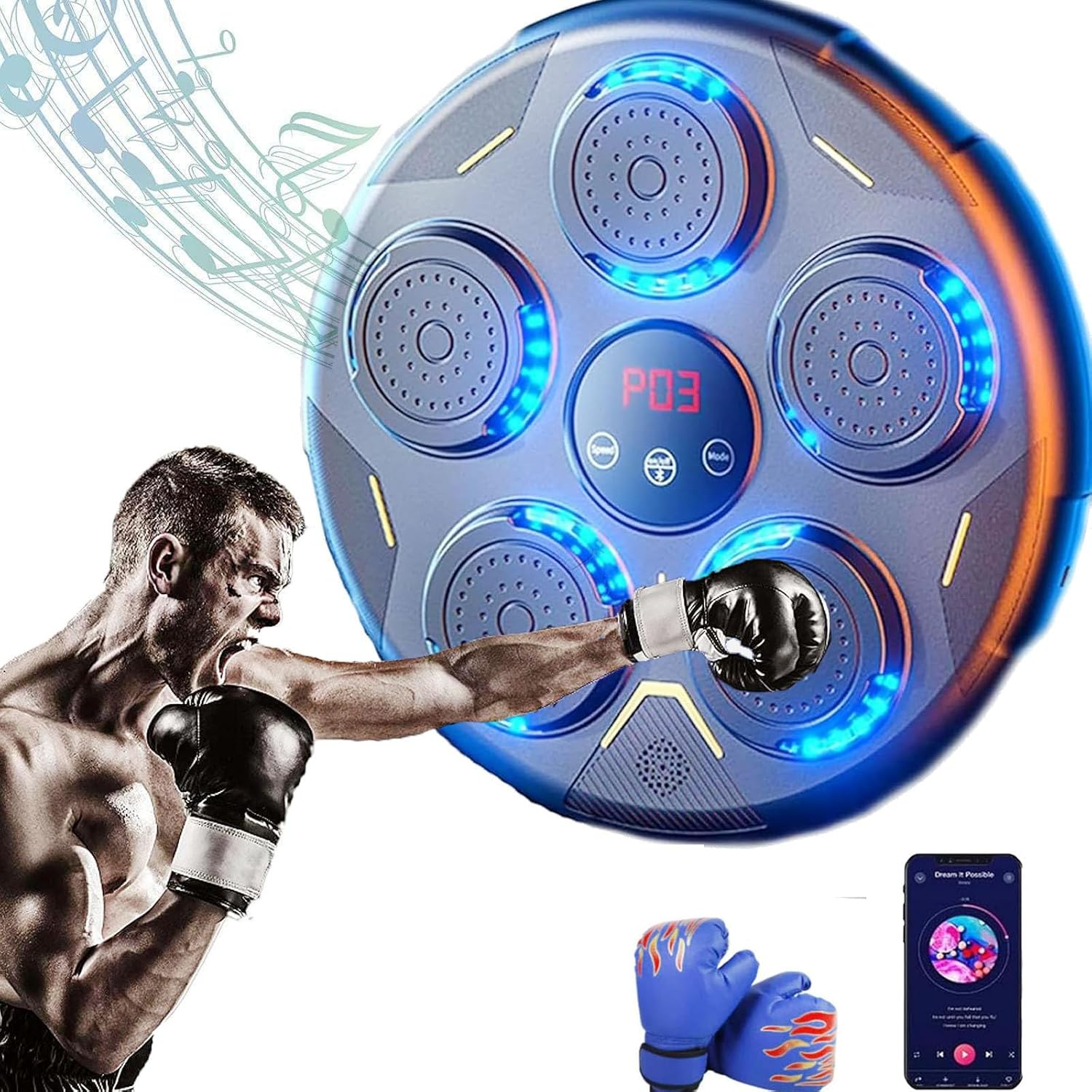 Music Boxing Machine with Glove, Bluetooth Smart Training Equipment, Wall Mounted Focus Agility Digital Target Punching Pads Suitable for Kids image number 3