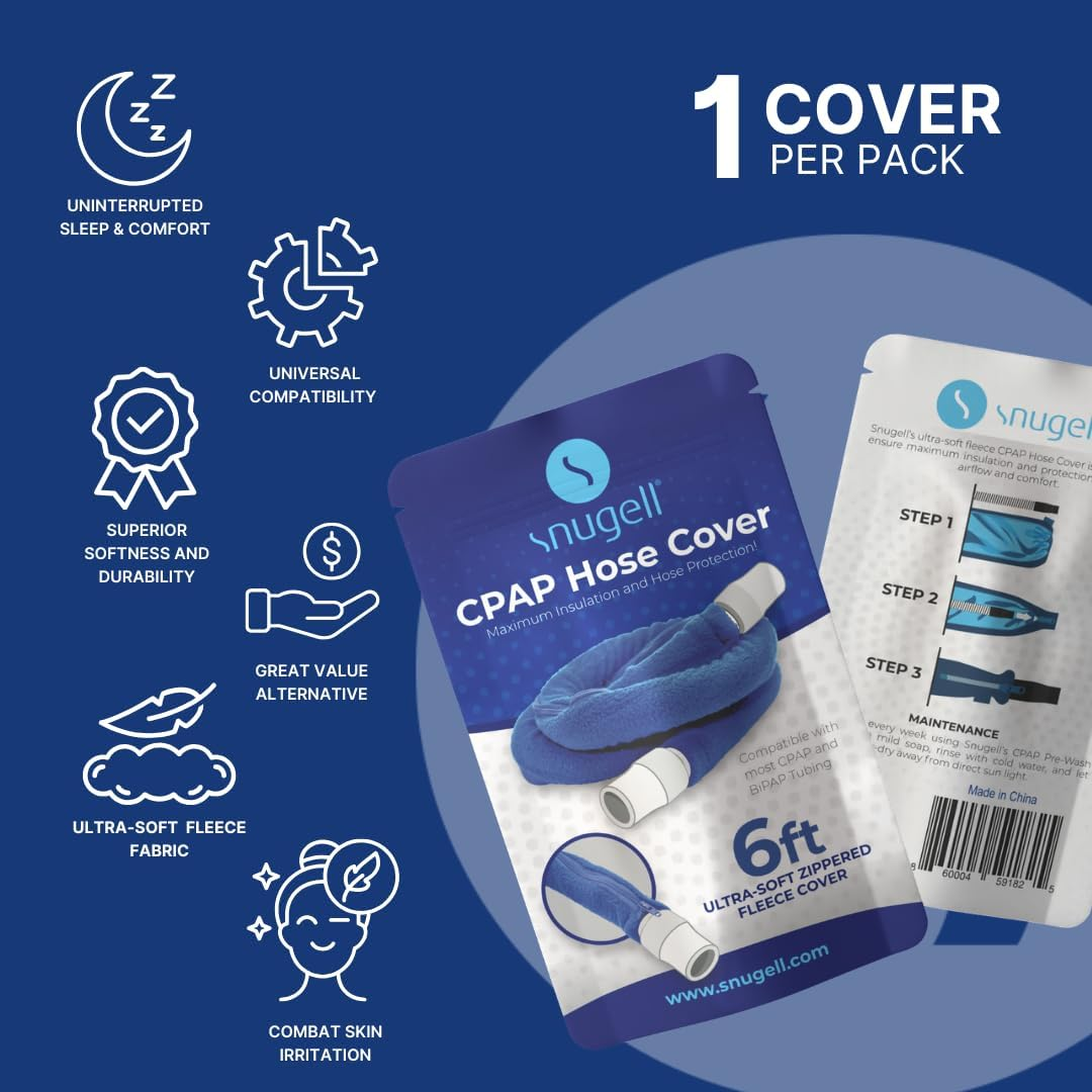 CPAP Hose Cover by Snugell - 6Ft Tubing Wrap - Compatible with Resmed, Fisher & Paykel and Other Tubes - Ultra Soft Zippered Fleece Cover, Insulation & Protection for CPAP Tubing (Blue) image number 2