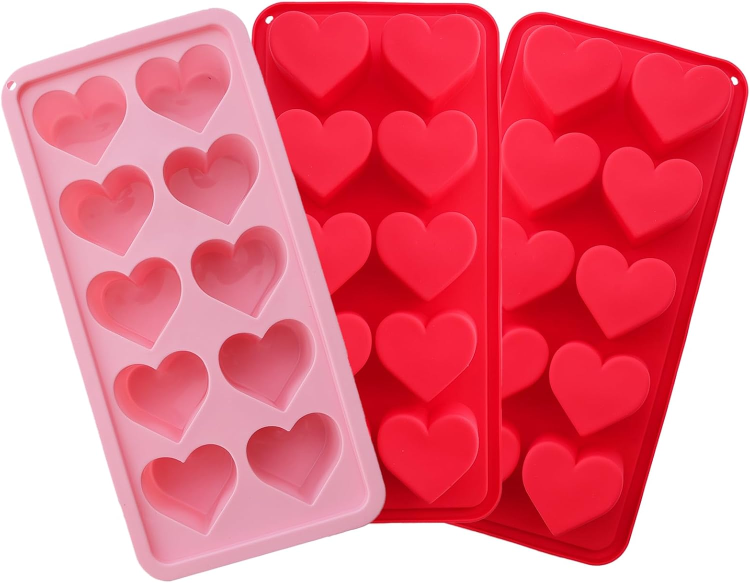 3 Pcs Heart Shaped Ice Cube Trays 10-Cavity Heart Shaped Silicone Molds Pink Red Heart Ice Cube Molds for Ice Cubes, Chocolate, Cocktails, Whiskey, Candle image number 6