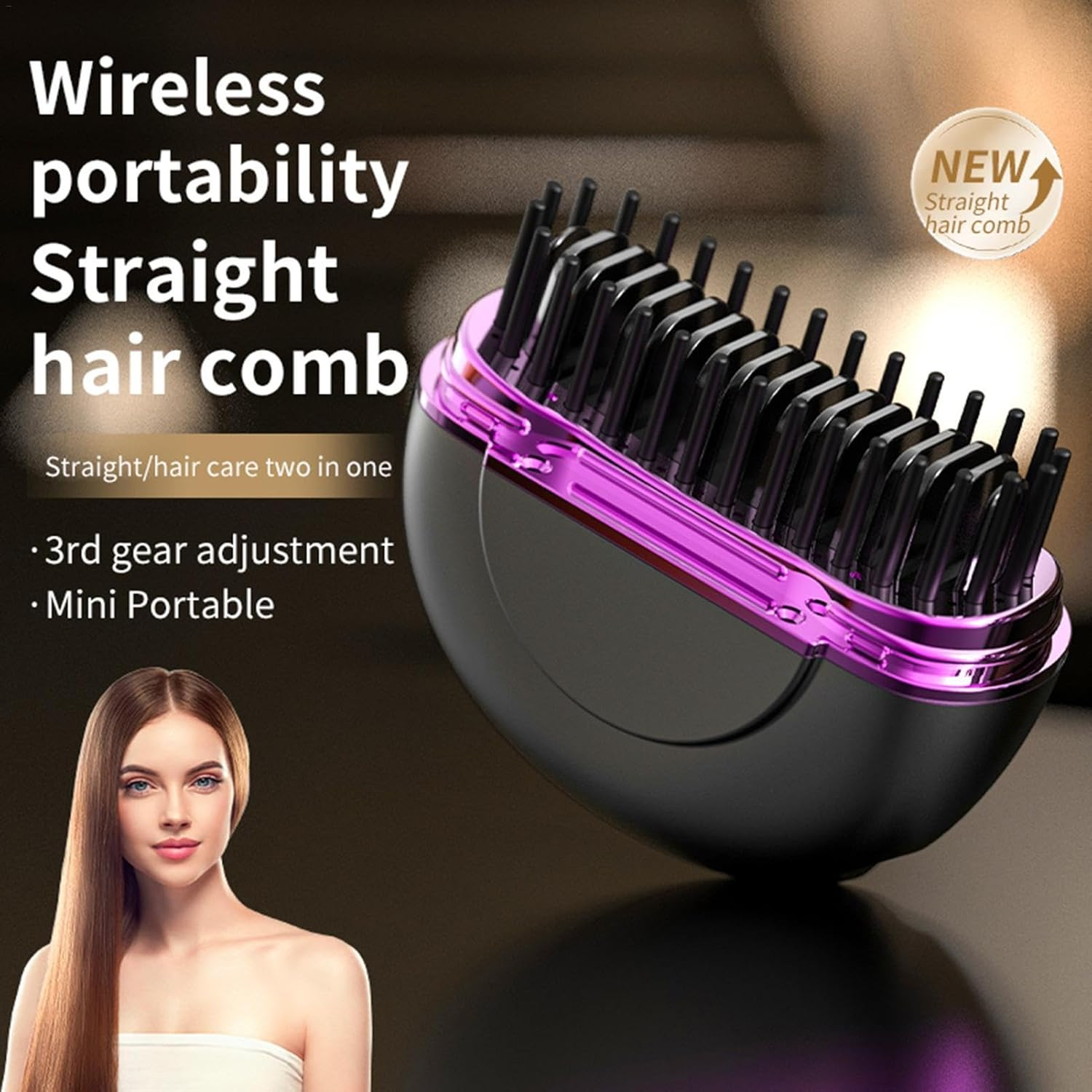Vriusi Lightweight Hair Straightener, Usb Rechargeable Wireless Hair Straightening Comb, 3- Temperature Control, Cordless Hair Straightener, Intelligent Fast Heating Hair Straightener for Women image number 4