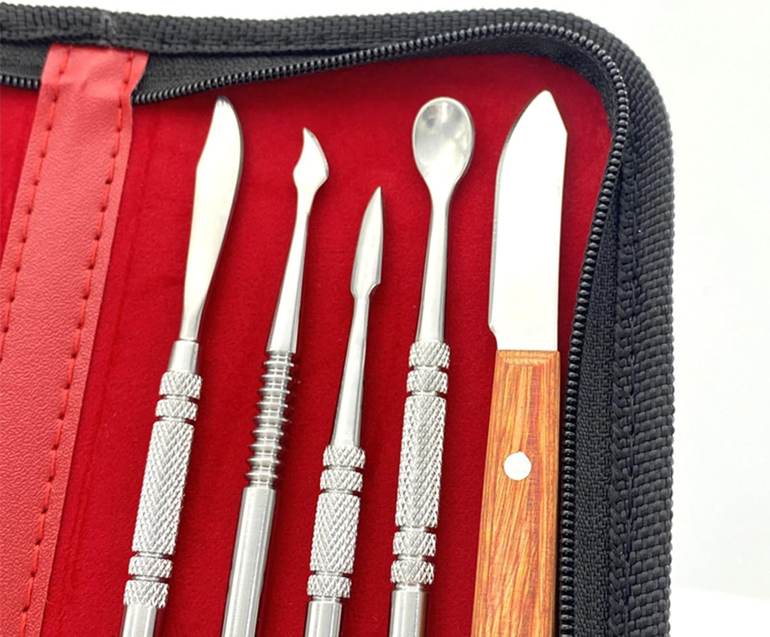 LAPOOH 10PCS Wax Carving Tool Set Stainless Steel Dental Instrument Versatile Kit Dental Lab Equipment Dental Tool Set with PU Holder Case image number 5