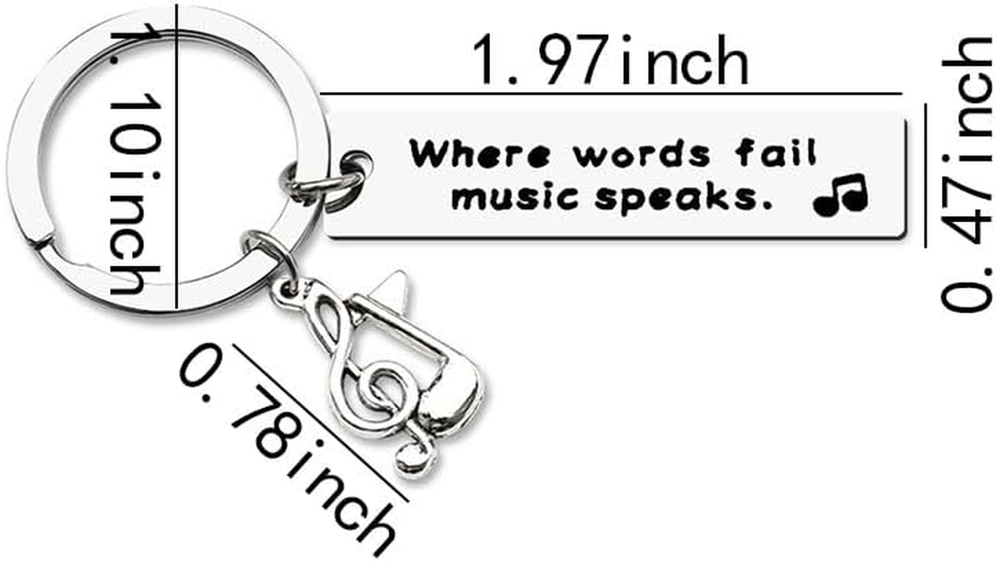 Music Keychain Gifts for Musicians & Lovers - Inspirational Teacher & Student Gift Ideas - Where Words Fail, Music Speaks image number 5