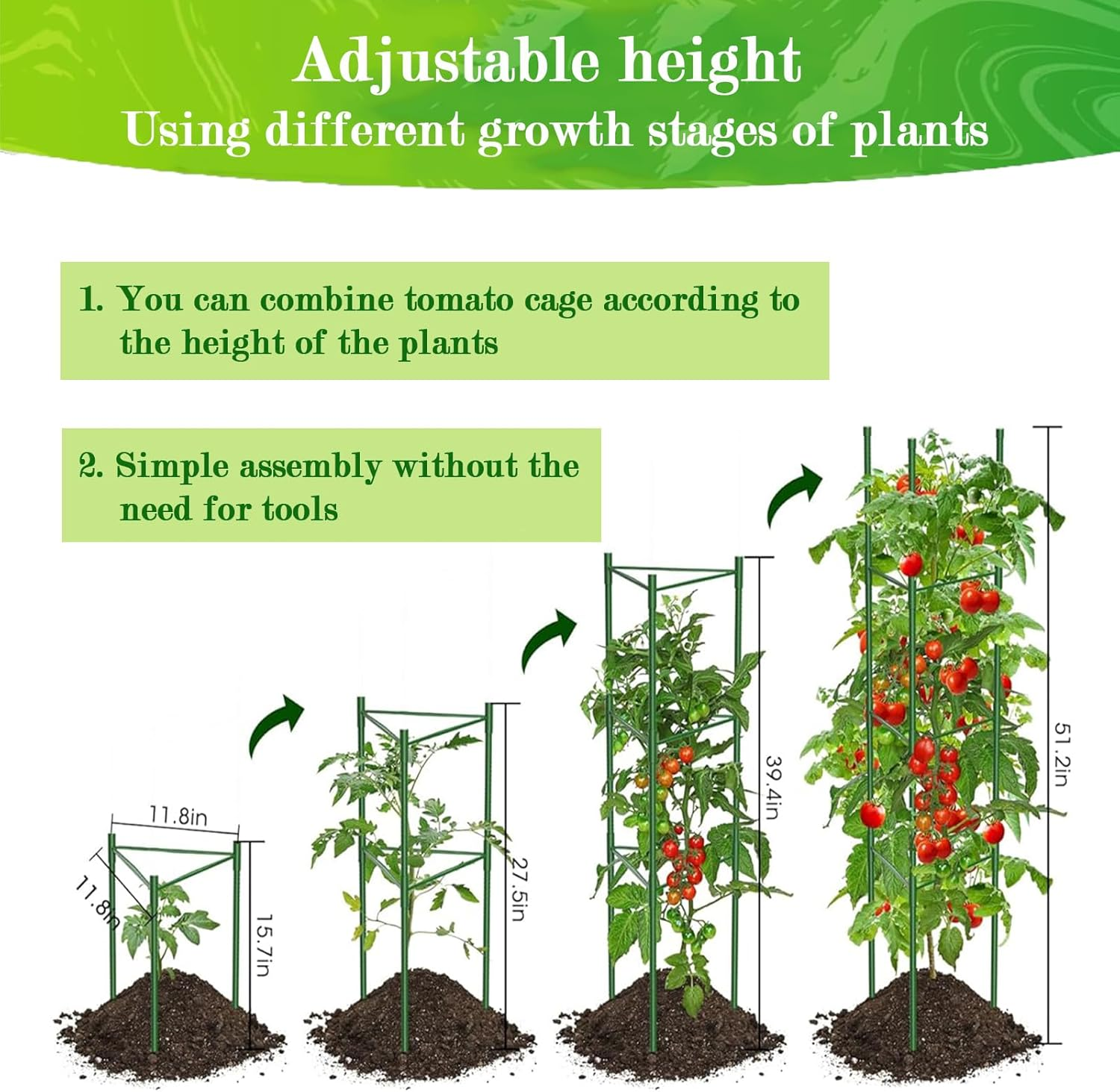 Tomato Cage,Garden Trellis,4 Pack Plant Stakes with 100 Plants Ties and Gardening Gloves,Plant Trellis for Climbing Vegetables Plants Flowers(48 Inches) image number 4