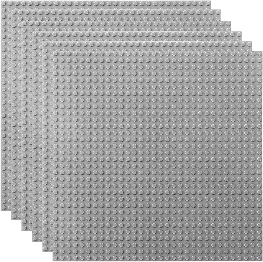 Lekebaby Baseplate 10"X10" Classic Building Board Large Base Plates 100% Compatible with All Major Brands, 6 Pack, Grey