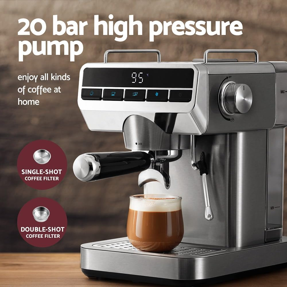 Devanti 20 Bar Coffee Machine Espresso Maker Milk Frother Cappuccino Latte Cafe image number 5