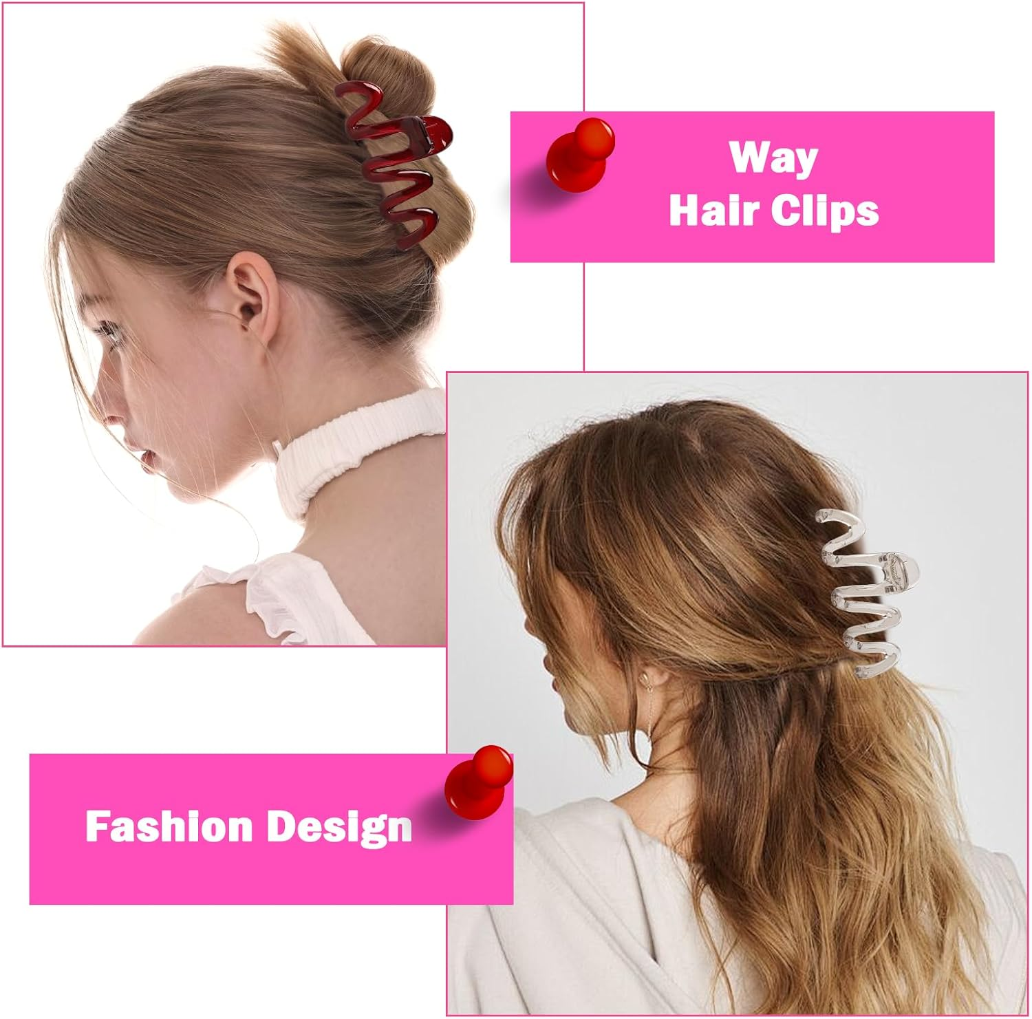 Pack of 4 Large Wavy Hair Clips, Large, 10.5 X 12 Cm, Claw Clip, Non-Slip Hair Clips, Women, Vintage Simple Hair Clip, for Women, Girls, Thick, Thin, Long Hair image number 1