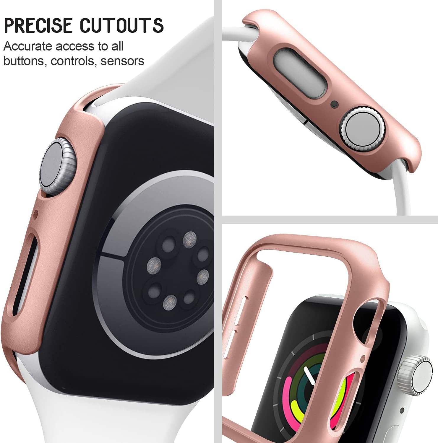 Mugust 4 Pack Compatible for Apple Watch Case 38Mm [NO Screen Protector] Series 3 2 1, Hard PC Bumper Case Protective Cover Frame Compatible for Iwatch 38Mm, Black/Rose Gold/Silver/Clear image number 4