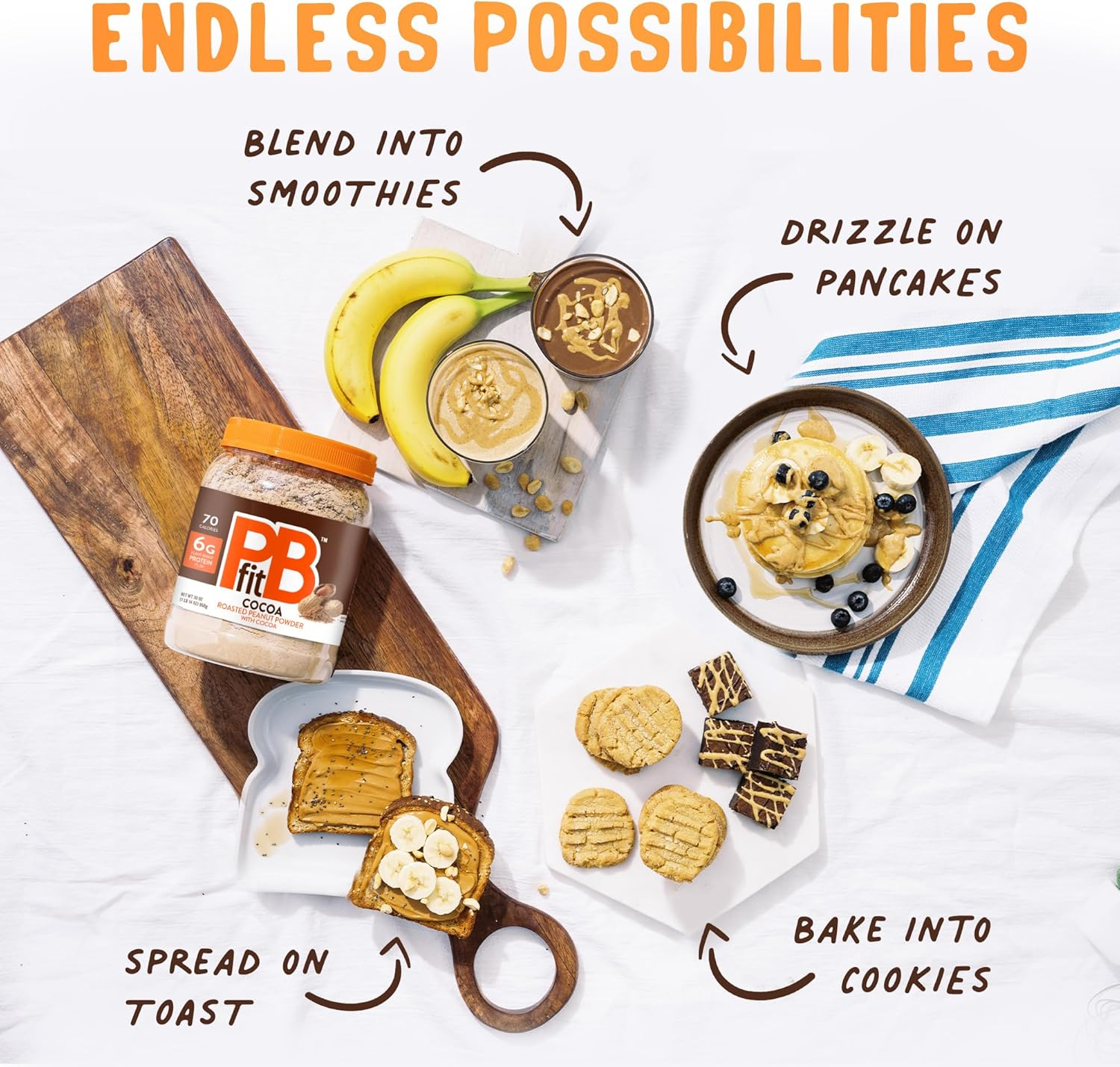 Pbfit 30 Ounce Peanut Butter Powder Chocolate Flavor, Cocoa Powdered Peanut Butter Spread from Real Roasted Peanuts and Cocoa, 6G of Protein 7% DV, Gluten-Free, 70 Calories, 88% Less Fat (Pack of 1) image number 1