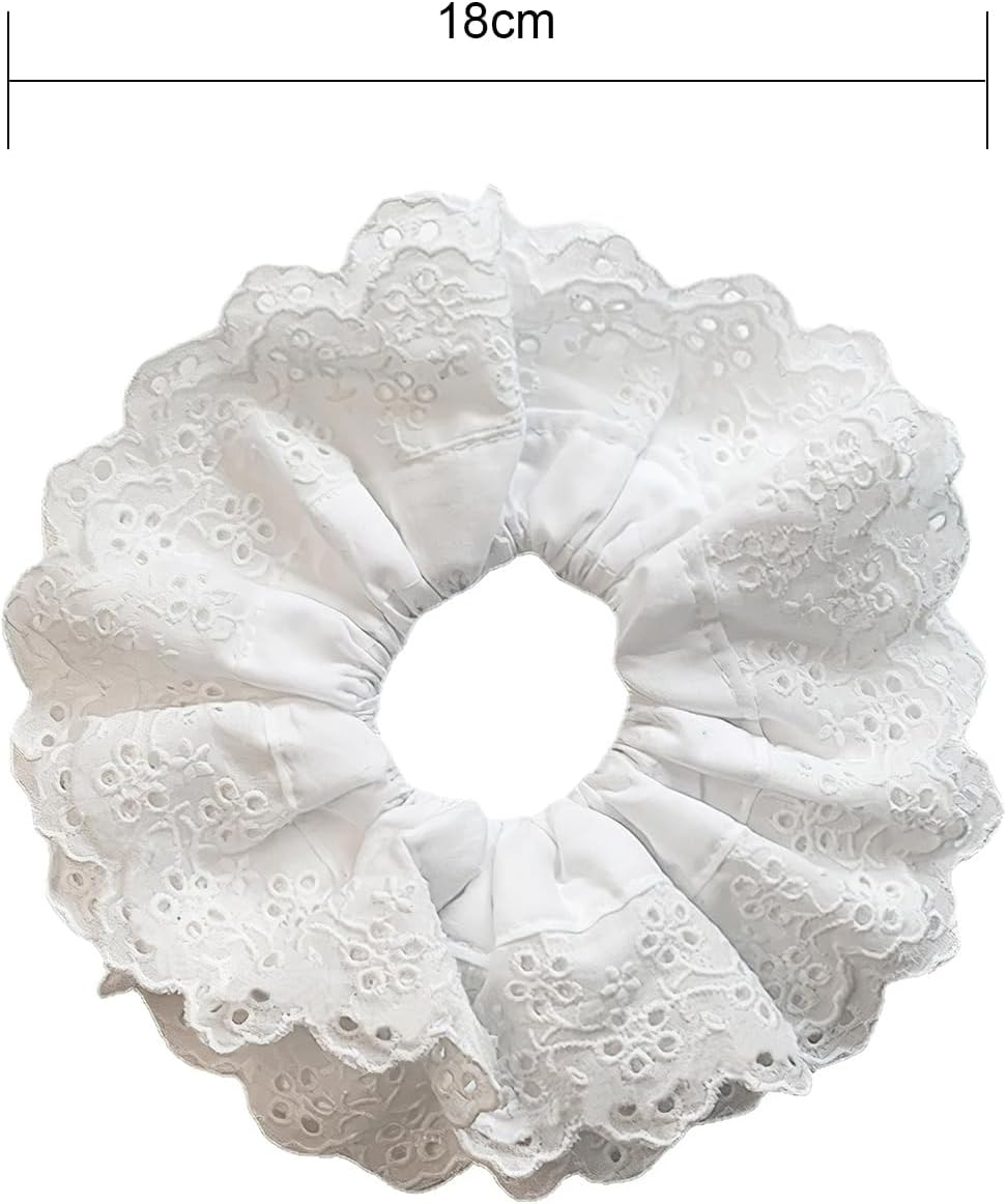 White Lace Scrunchies Large Elastic Hair Ties Ropes Hair Scrunchies, White Large Hair Scrunchies, Bobbles Ponytail Holders for Thick Hair, Thick Hair Bulk Scrunchies Accessories for Girl Women