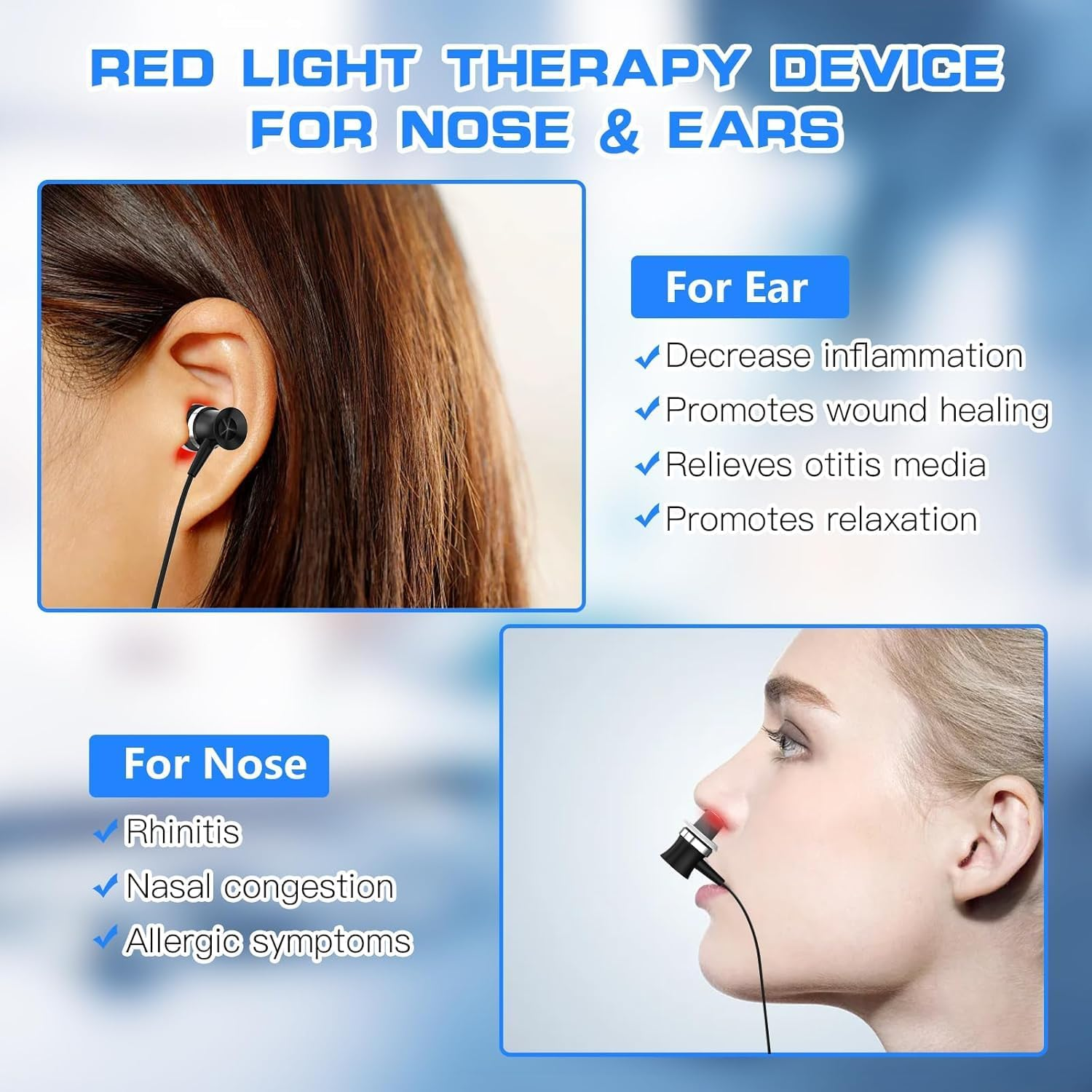 Red ight herapy Device for Nose & Ears, 650Nm Rechargeable 2 in 1 Infrared Red ight Nasal herapy for Nose/Sinuses & Ears with Ear Canal Silicone Cover and Nasal Silicone Sleeve image number 4