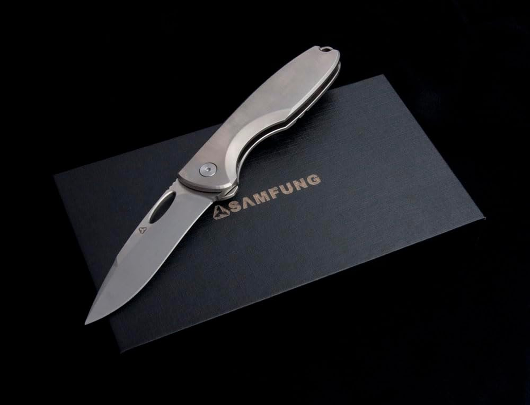 SAMFUNG Folding Pocket Knife, 3 Inch D2 Steel Blade and Titanium Handle, EDC Knife for Outdoor Camping Gift (Titanium) image number 6