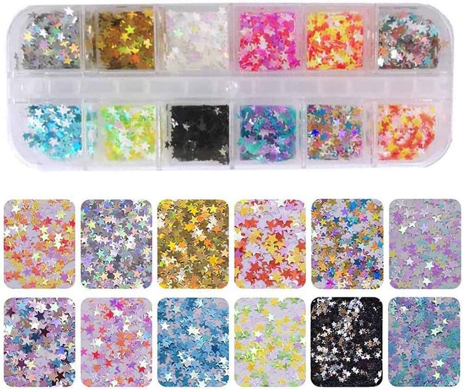 8 Boxes Holographic Nail Glitter Sequins round Leaf Star Heart Nail Art Glitter Flake for Nails Decorations image number 5