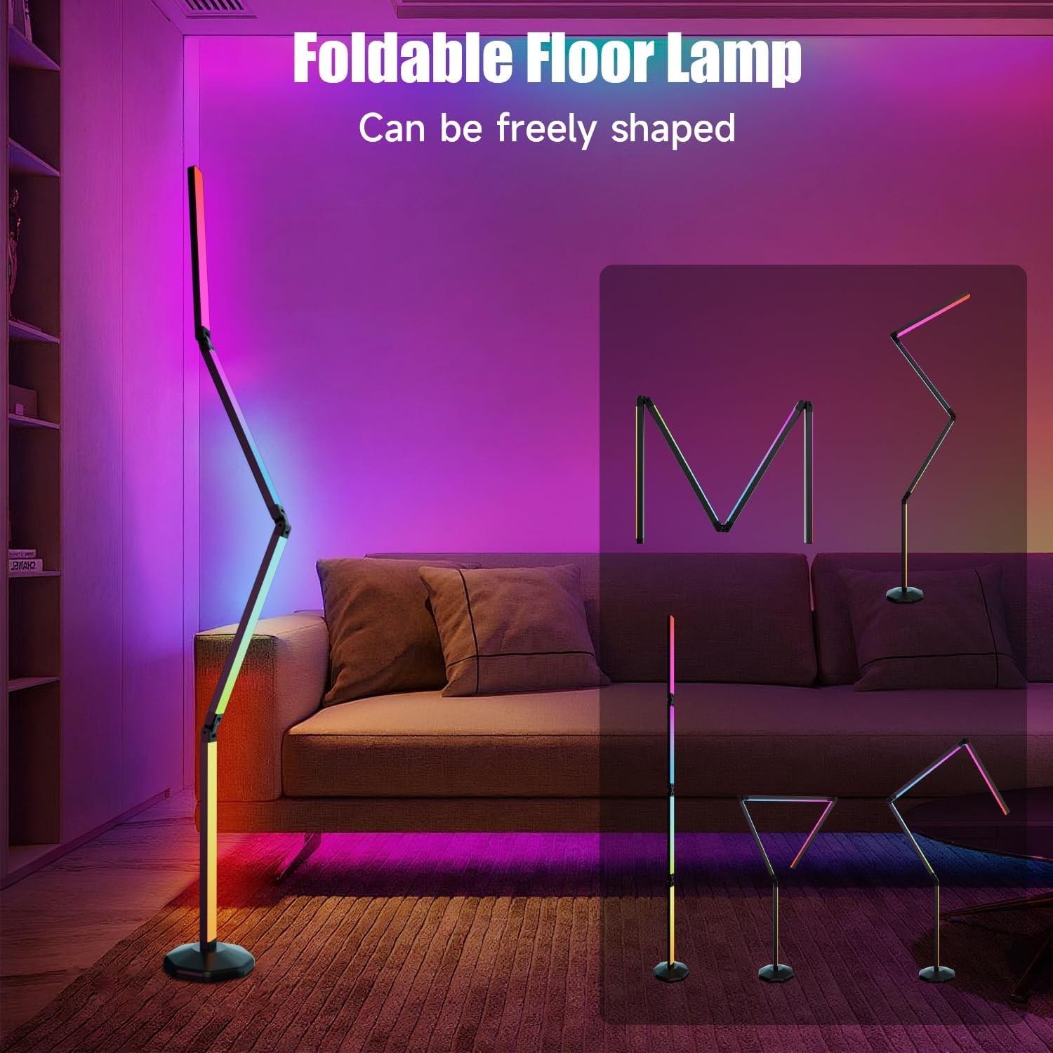 RGB Smart Floor Lamp, 171CM LED Corner Lamp, Modern Floor Lamp with Music Sync and 16 Million DIY Colors, Ambiance Color Changing Standing Lamp for Bedroom Living Room Gaming Room image number 2