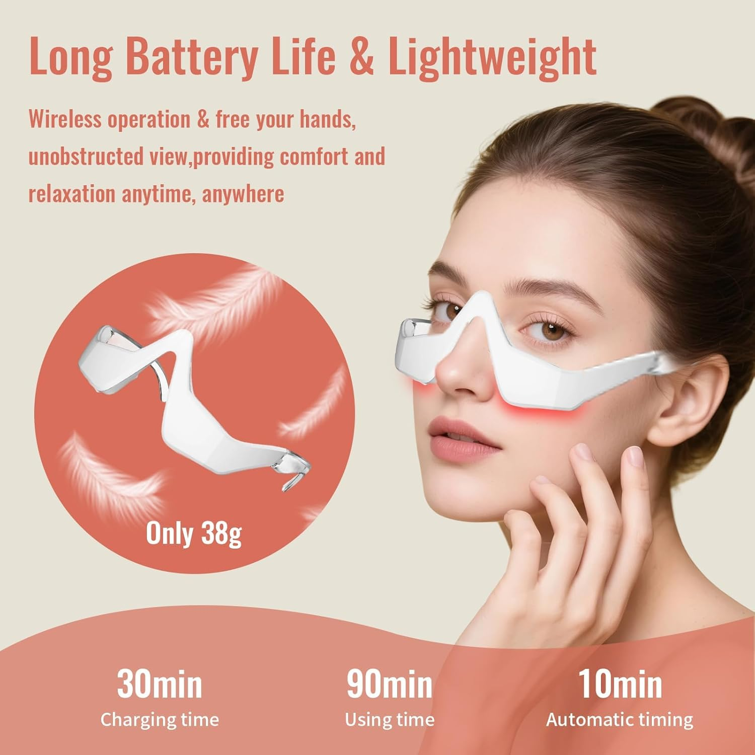 Under Eye Red Light Therapy Device, 4 Modes Red Light Therapy Glasses for Eyes Light-Weight Eye Massager for Reducing Dark Circles and Puffiness, Smoothing Fine Lines image number 1