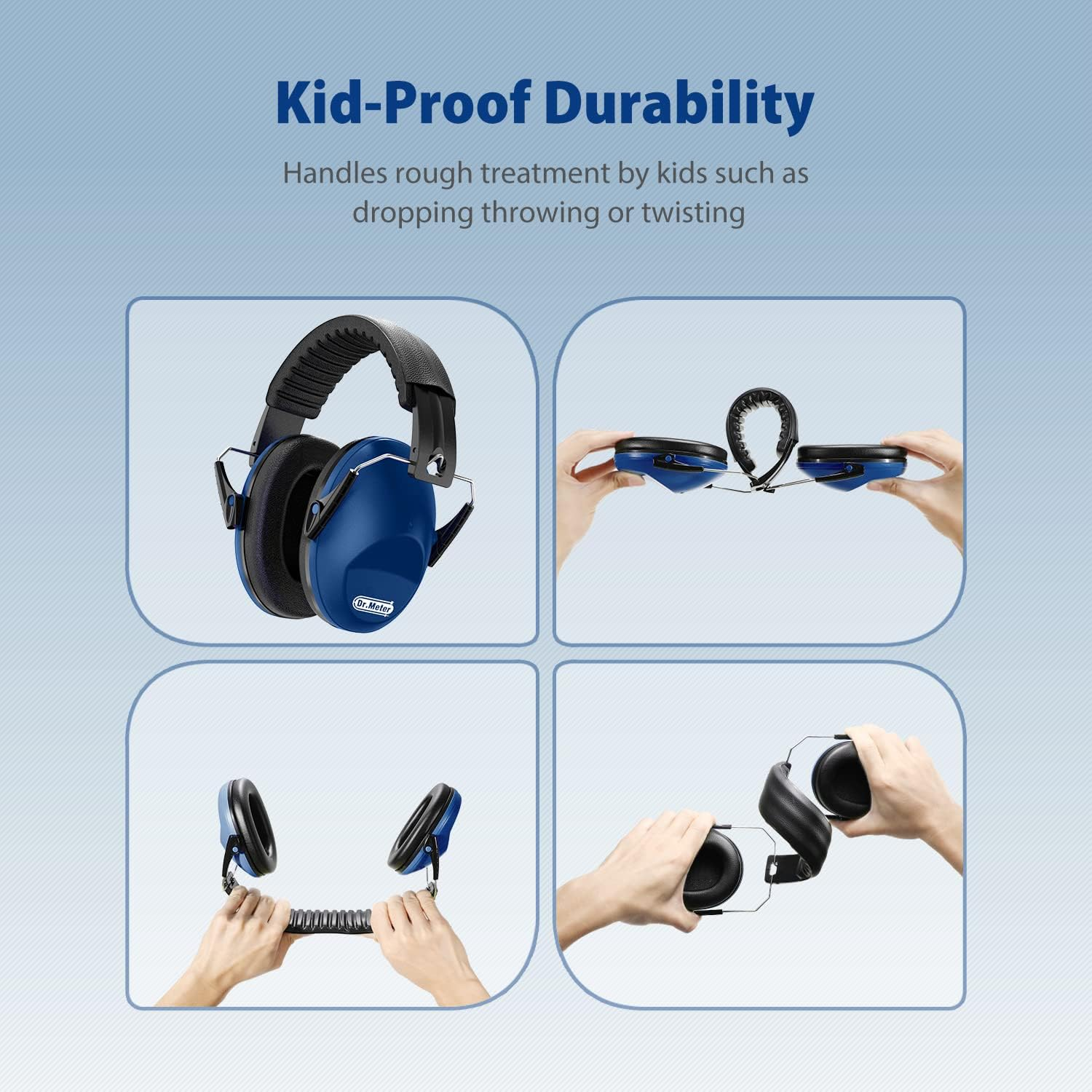 Dr.Meter Ear Muffs for Noise Reduction 27NRR Noise Cancelling Headphones for Kids with Adjustable Head Band, EM100 Hearing Protection Earmuffs for Football Game, Concerts, Air Shows - Dark Blue image number 6