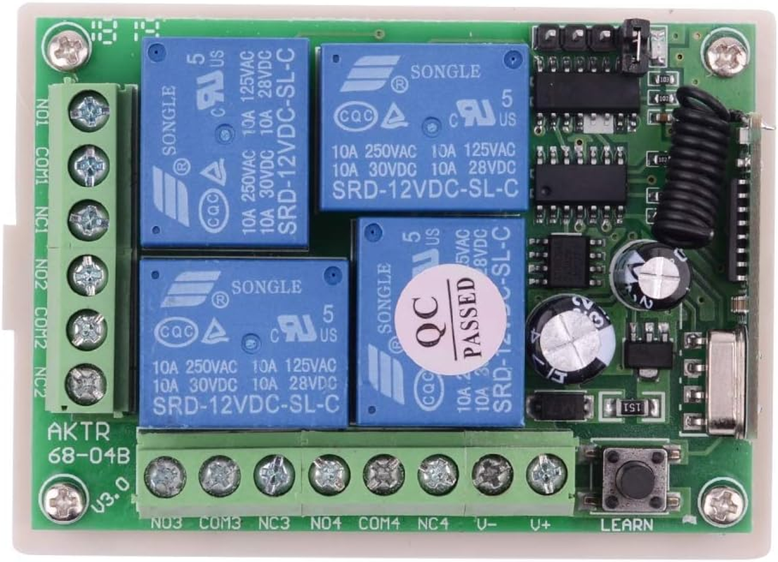 DC 12V 10A Relay Remote Control Switch, 433Mhz 4 CH Universal Remote Control Momentary Wireless Switch for Wireless Control and More