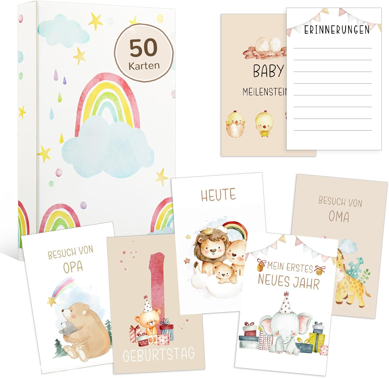 50 Milestone Cards Baby Boho Style Birth Boy Girl Mein Erstes Jahr Newborn Gift Milestones Cards Baby with Gift Box for Birth Christening Baby Shower image number 6