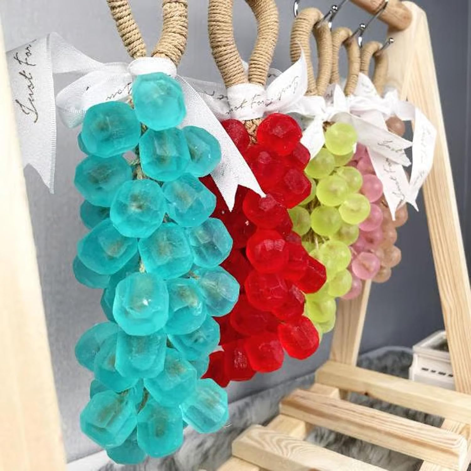 Grape Soap on a Rope, Handmade Grape Cluster Soap for Hand Face, Natural Cold Process Artisan Soaps for Washing Fresh Air, Men and Women (Red(Rose Scent)) image number 3