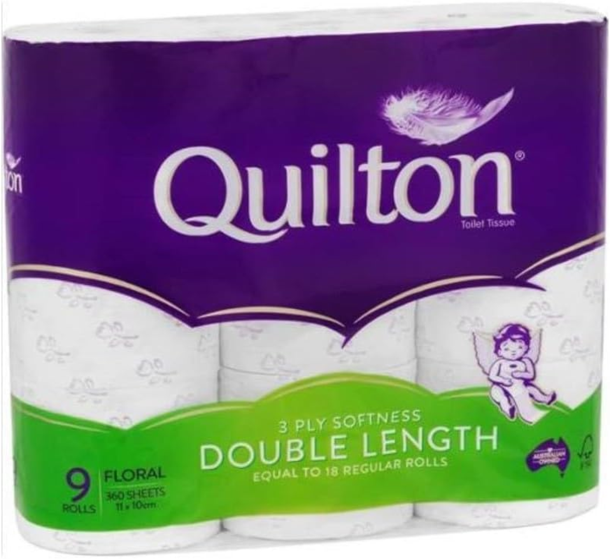 Quilton Floral Double Length 3 Ply Toilet Tissue (Pack of 9)