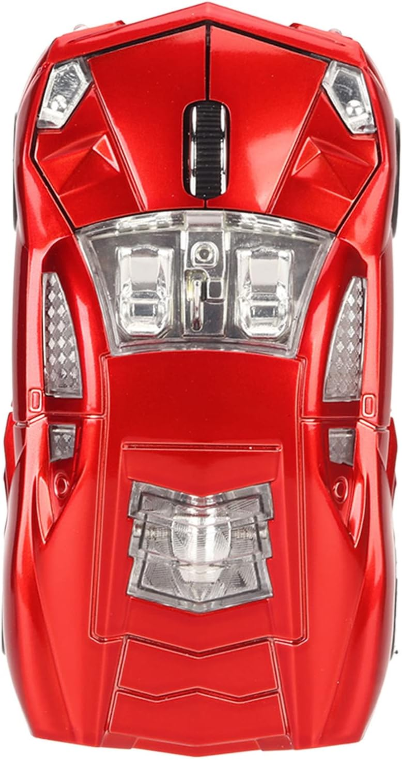 TOPINCN Wireless Sports Car Style Mouse 2.4Ghz USB Receiver 1600DPI LED Light for Laptop Desktop Computer Office, Red image number 3