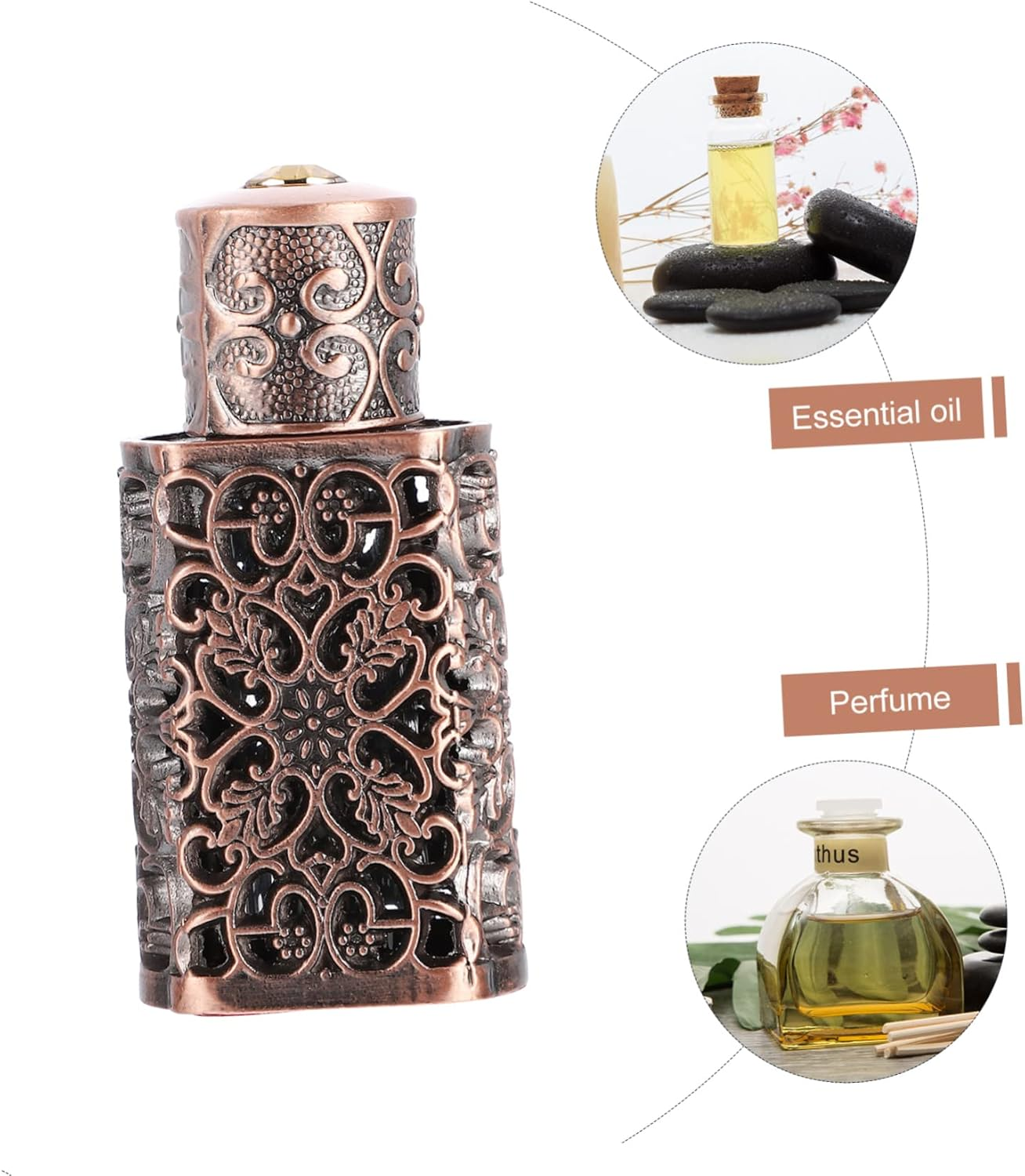2Pcs Hollow Flower Engraving Perfume Bottle 3Ml Essential Oil Dispenser Metal Glass Travel Spray Bottle image number 3