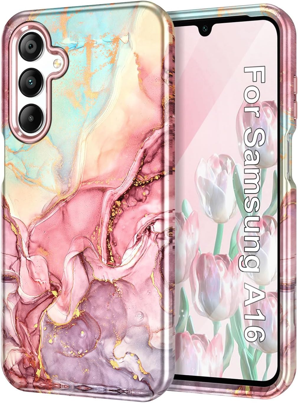 Btscase for Samsung Galaxy A53 5G Case, Marble Pattern 3 in 1 Heavy Duty Shockproof Full Body Rugged Hard Pc+Soft Silicone Drop Protective Women Girl Cover for Samsung Galaxy A53 5G,Rose Gold