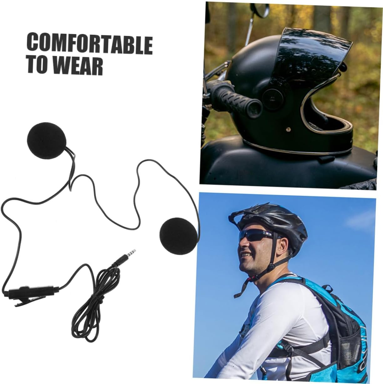 FUNOMOCYA 2Pcs Motorcycle Helmet Headset In-Ear Earphones with Microphone for Rider Navigation Communication Black image number 5