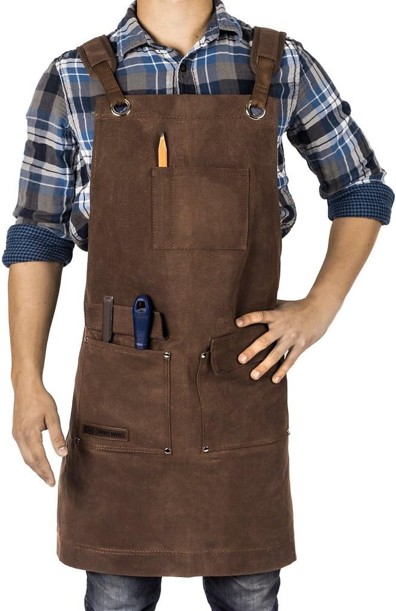 Waxed Canvas Heavy Duty Shop Apron with Pockets Adjustable up to XXL for Men and Women - Texas Canvas Wares