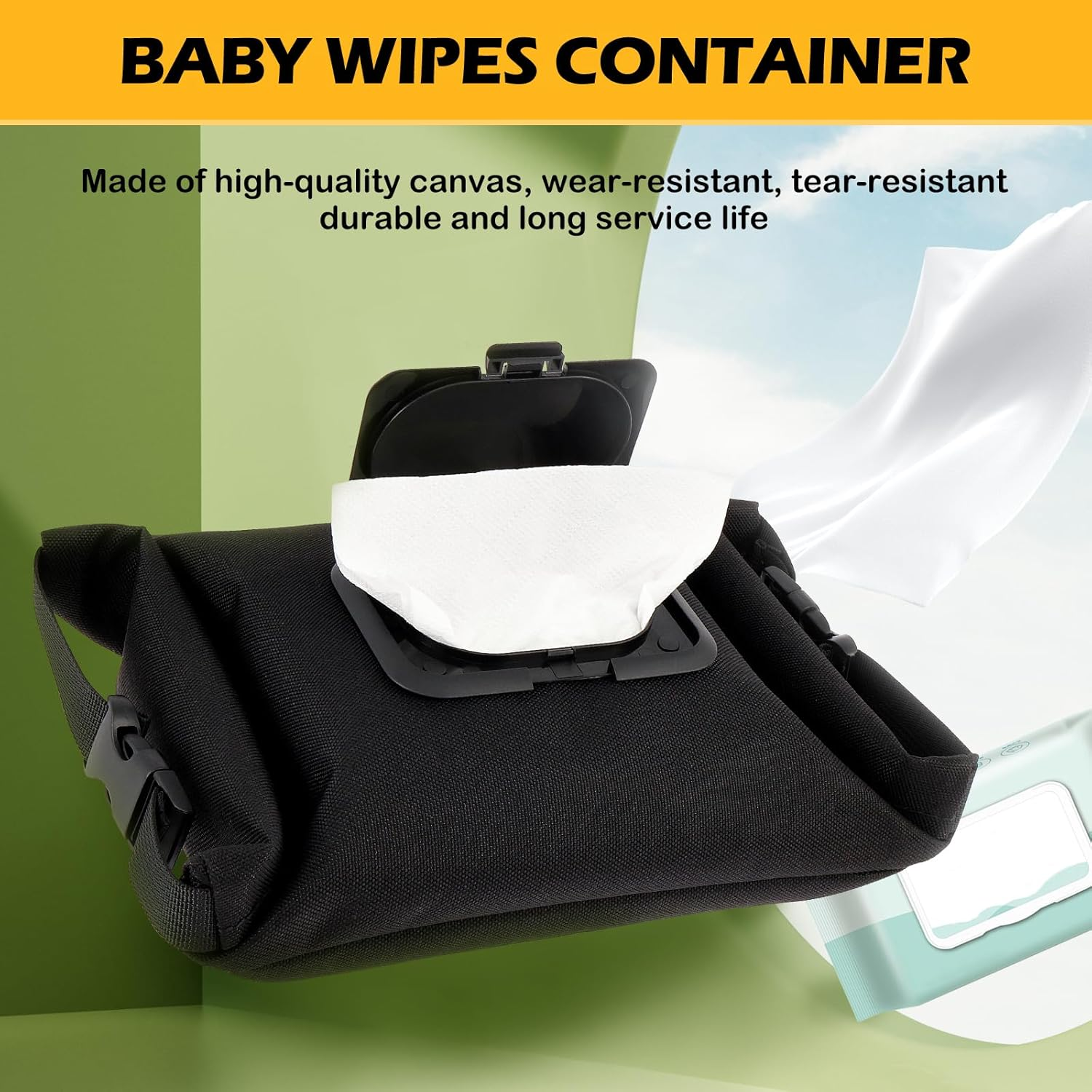 Baby Wipes Dispenser, Canvas Refillable Wipe Holder Keeps Wipes Fresh, Portable Wet Wipes Pouches Dispenser, Reusable Travel Wet Wipe Container for Outdoor Outing Camping Hiking image number 1