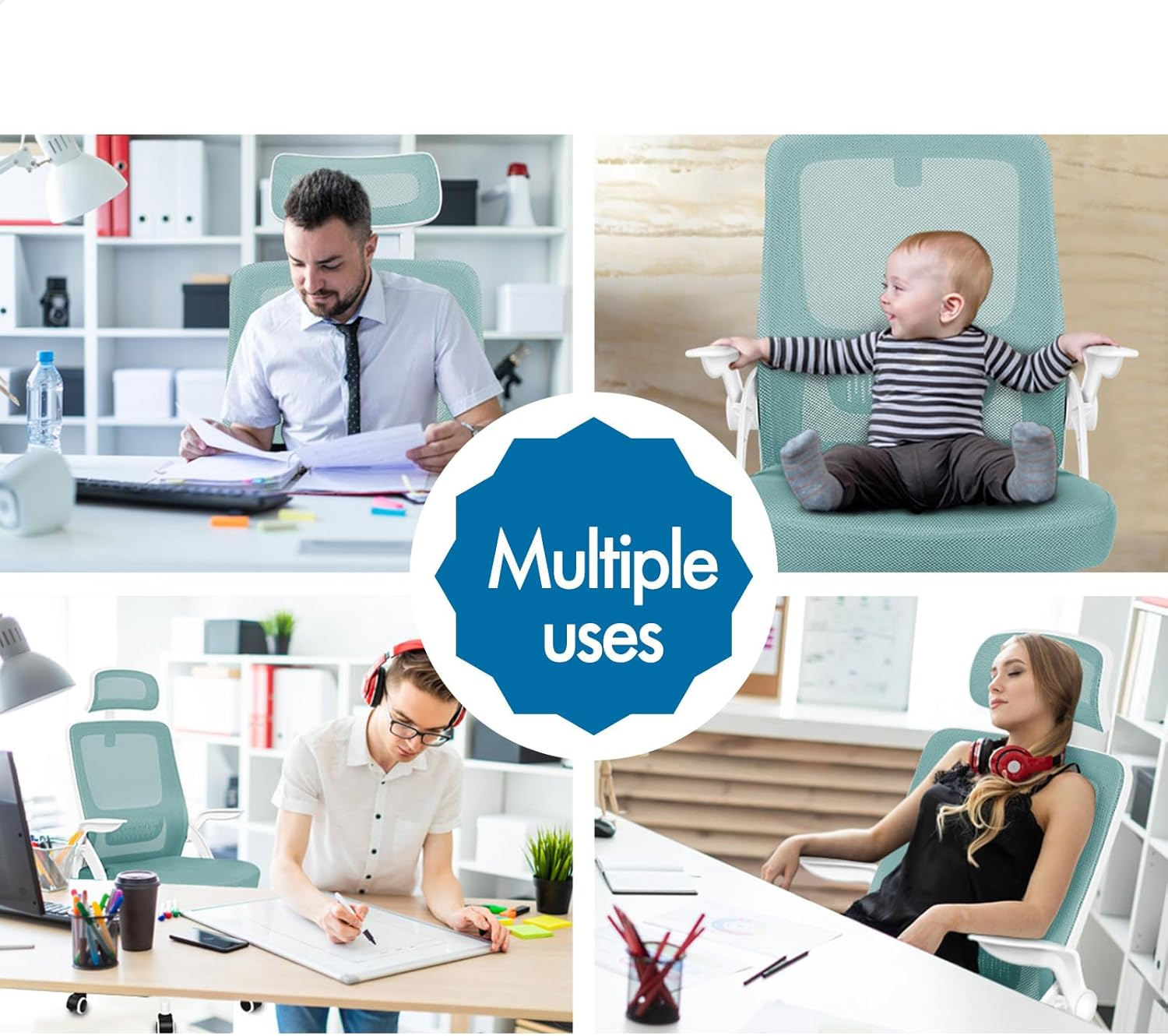 ALFORDSON Office Chair Mesh Computer Chair Swivel Executive Desk Chair with Adjustable Headrest and Armrest Arco Series(Cyan) image number 1