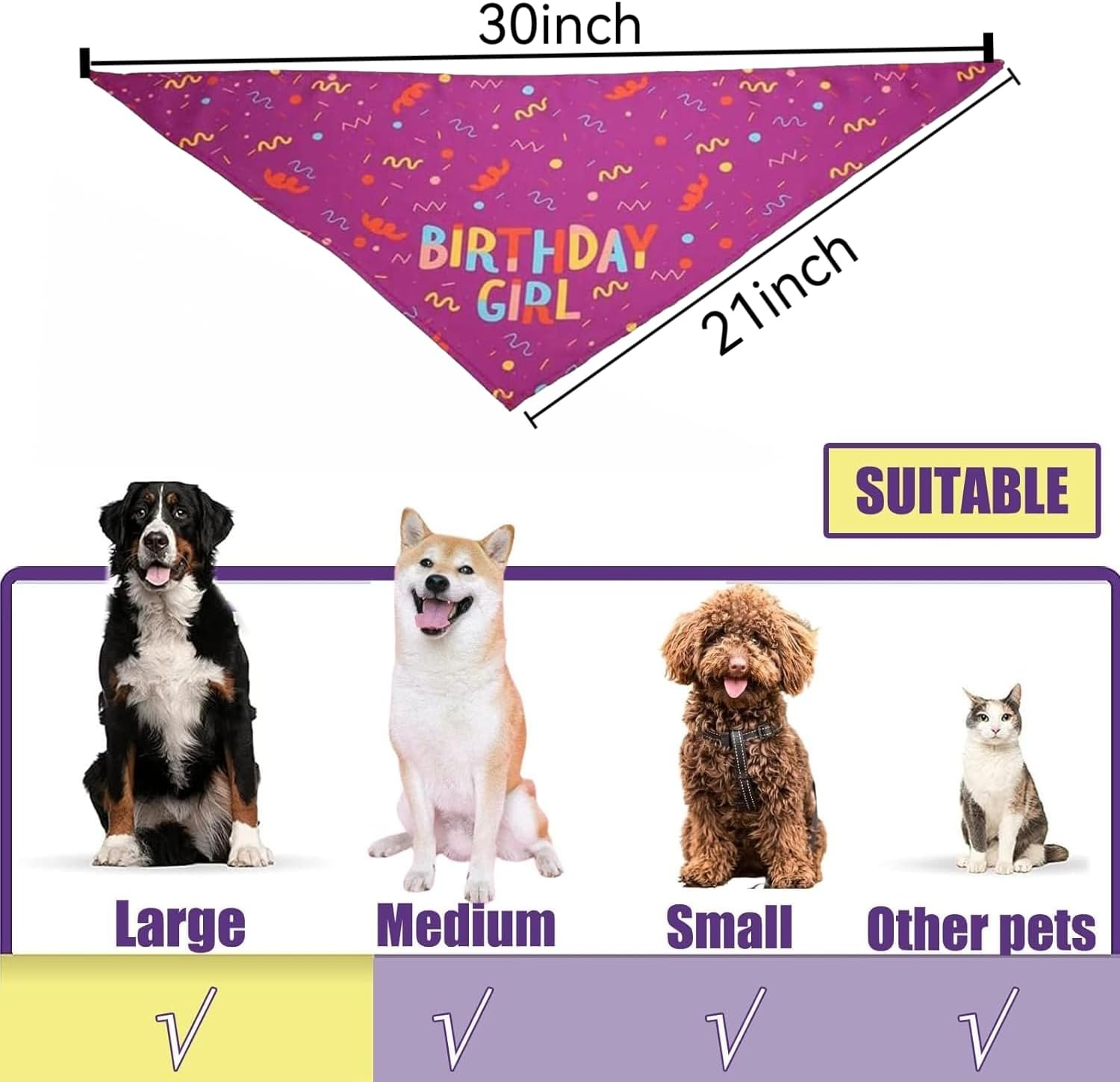 Dog Bandana for Birthday, Bithday Pet Bandana, Pink Triangle Scarf for Small & Medium Dogs, Perfect for Birthday Girl Pets, Birthday Party Accessory image number 3