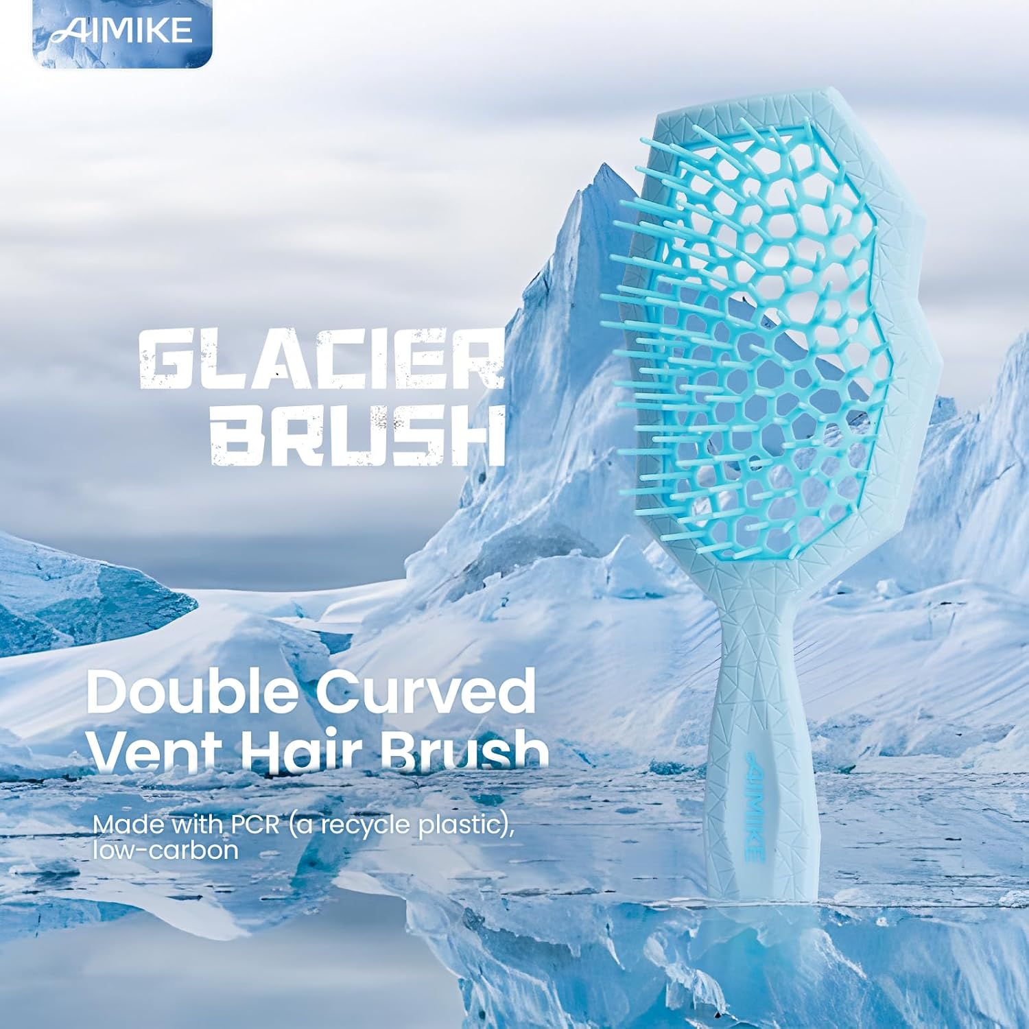 AIMIKE Glacier Detangling Brush, Pain-Free Detangler Brush for Curly Hair Wet & Dry Use, Glide through Tangles with Ease, Vented Hairbrush for Women'S 2C to 4C Curls, Blue