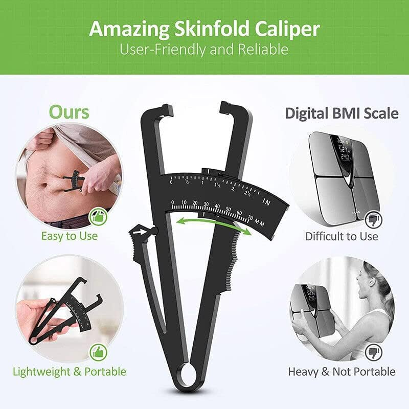 Body Fat Measurement Testing Caliper Skinfold Skin Fold Gym Weight Loss Test, ABS Material, 0-70Mm Range, 6.5X4.3X0.2 In, Ideal for Gym and Weight Loss Monitoring - Black image number 7