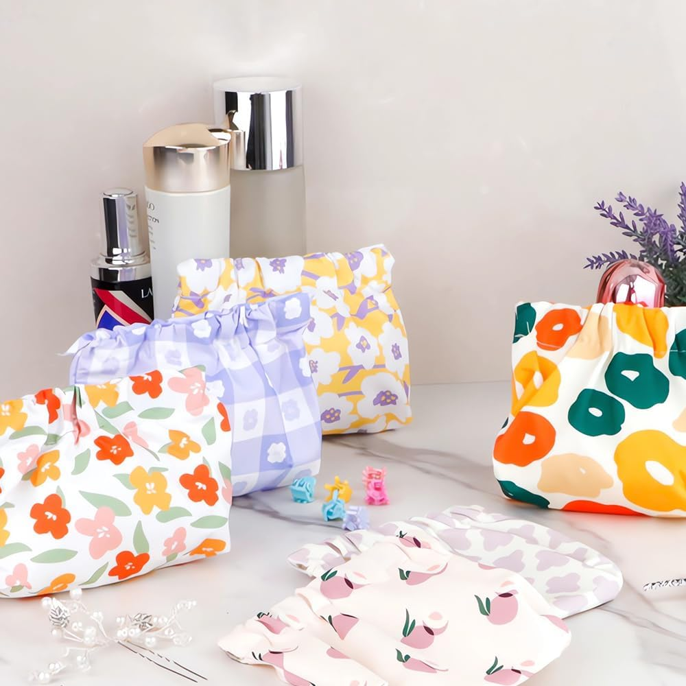 Pocket Cosmetic Bag, 6PCS Mini Makeup Bag for Purse, Waterproof Portable Cute Printed Travel Makeup Pouch, No Zipper Self-Closing Purse Organizer Bag for Lipstick Headphones Jewelry image number 2