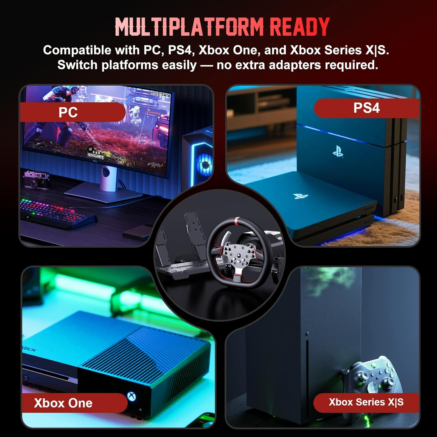 PXN Direct Drive Racing Wheel, V10 Ultra Gaming Steering Wheel - 3.2Nm Force Feedback Steering Wheel for Pc/Xbox/ PS4, 270Mm Leather Wheel with 4 Paddle Shifters, Adjustable Pedals image number 3