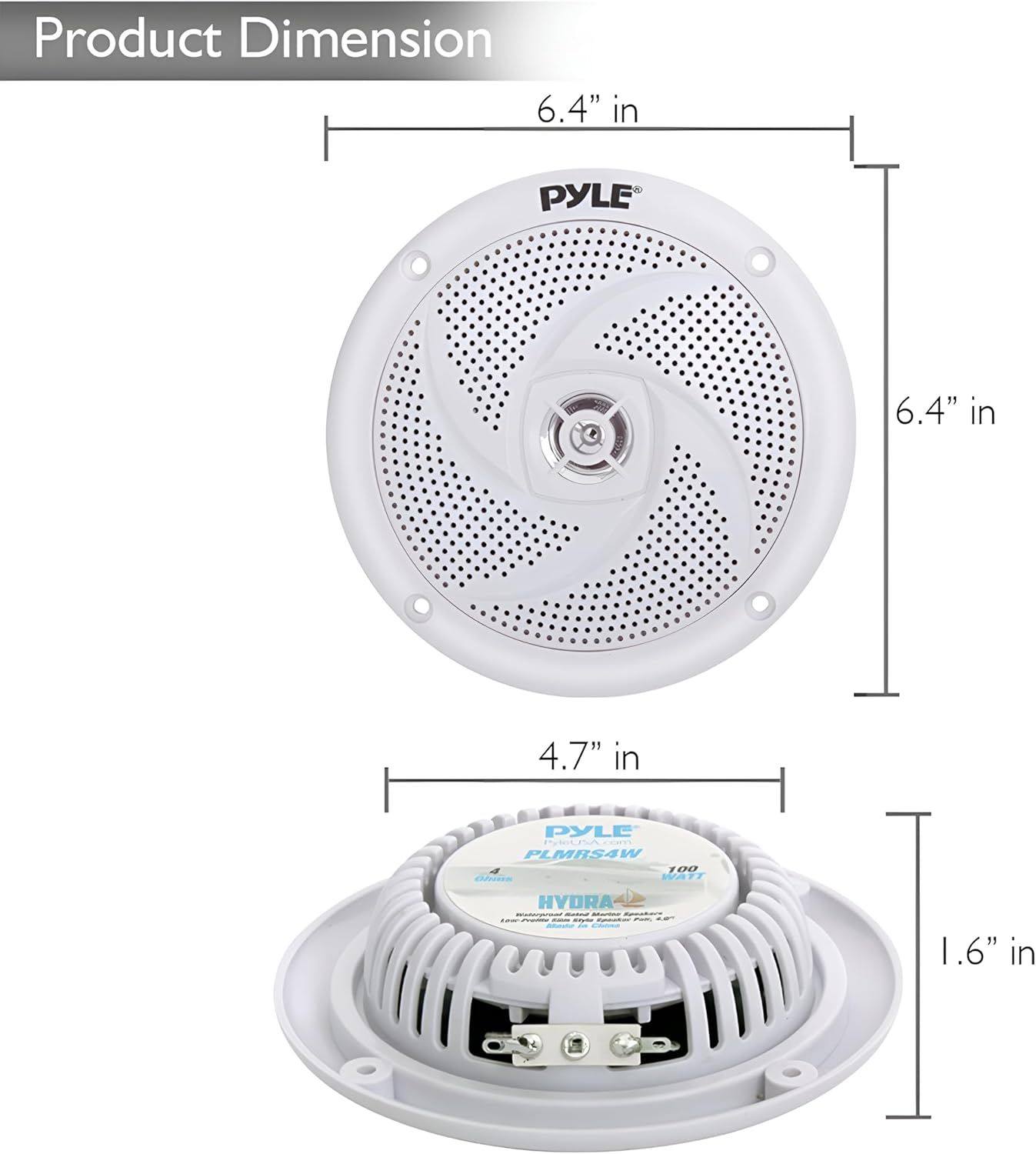 Pyle Marine Speakers - 4 Inch 2 Way Waterproof and Weather Resistant Outdoor Audio Stereo Sound System with 100 Watt Power and Low Profile Slim Style Design - 1 Pair - PLMRS4W (White) image number 4