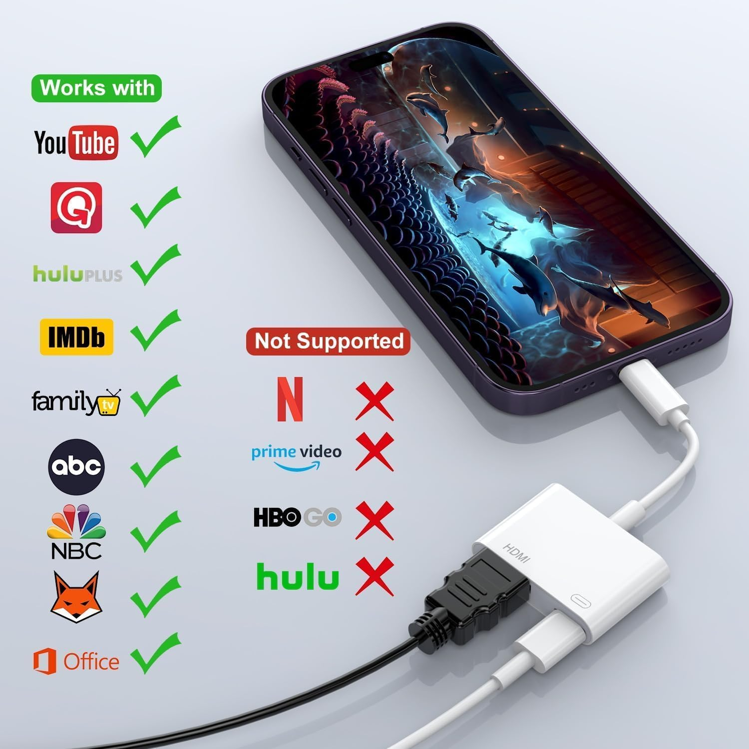 HDMI Adapter for Iphone Ipad, 1080P HDMI Adapter for Iphone to TV Sync Screen Video & Audio Digital AV Converter with Charging for Iphone, Ipad, Ipod on Hdtv/Projector/Monitor, Plug & Play image number 6