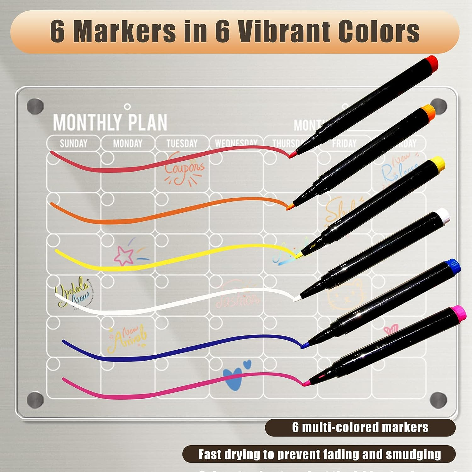 3Pcs Acrylic Magnetic Fridge Calendar, Monthly and Weekly Meal Fridge Planner, Wall Calendar, Clear Dry Erase Board for Refrigerator, W/Dry Erase Markrs, Wall Hook and Silicone Cover image number 2