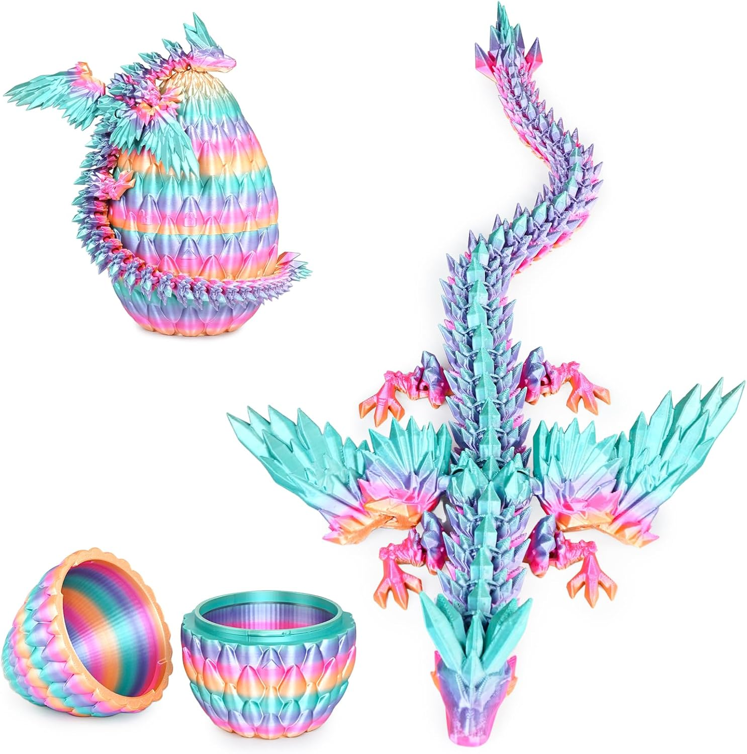 Flying Dragon Eggs, 3D Printed Dragon Egg with Articulated Dragon Inside, Toys for Kids, Home Decor, Creative Ornaments, Birthday Gifts for Kids(Rainbow,Medium) image number 5