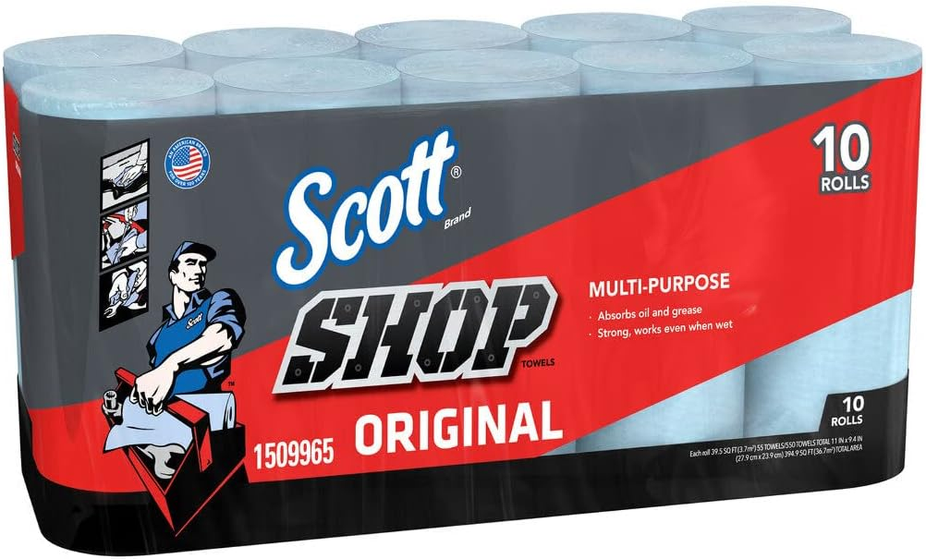 Scott Shop Towels, Blue, 55 Count X 10 Rolls