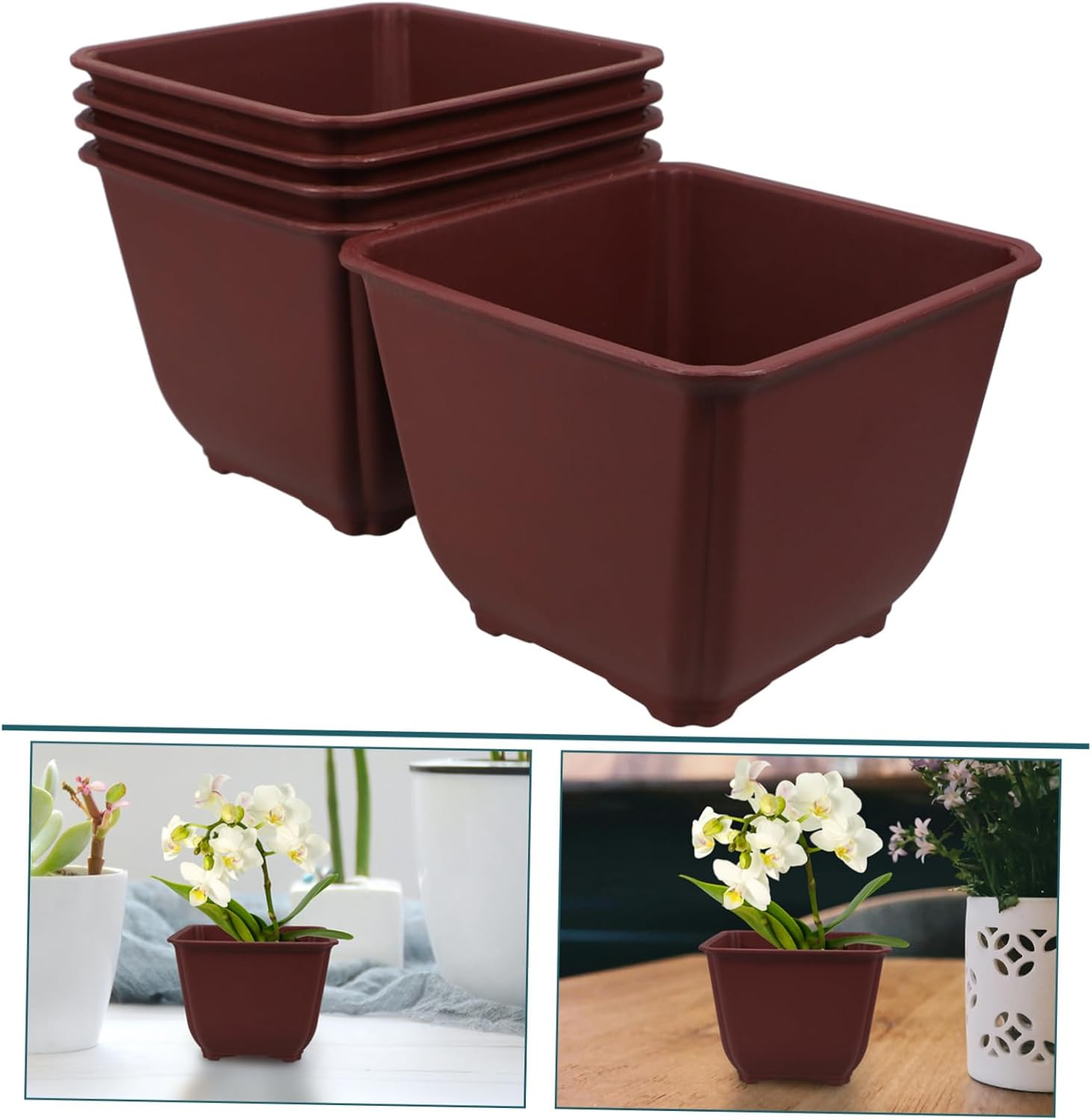 BUTIFULSIC 5Pcs Square Flower Pots Drainage for and Plants for Indoor and Outdoor Gardening image number 4