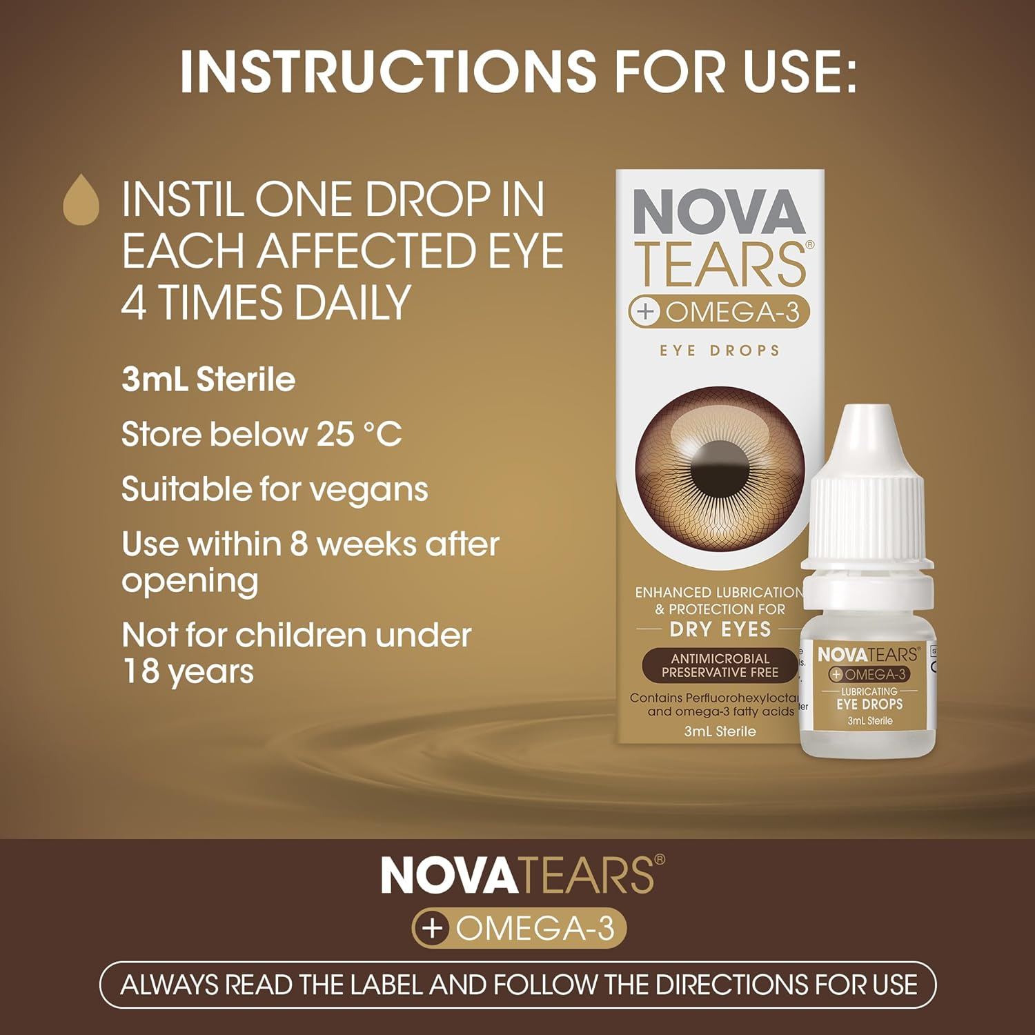 Novatears with Omega 3 - Lubricating Eye Drops to Relieve Dry Eye. Non Irritating. Non Blurring. No Stinging Dry Eye Drops image number 2