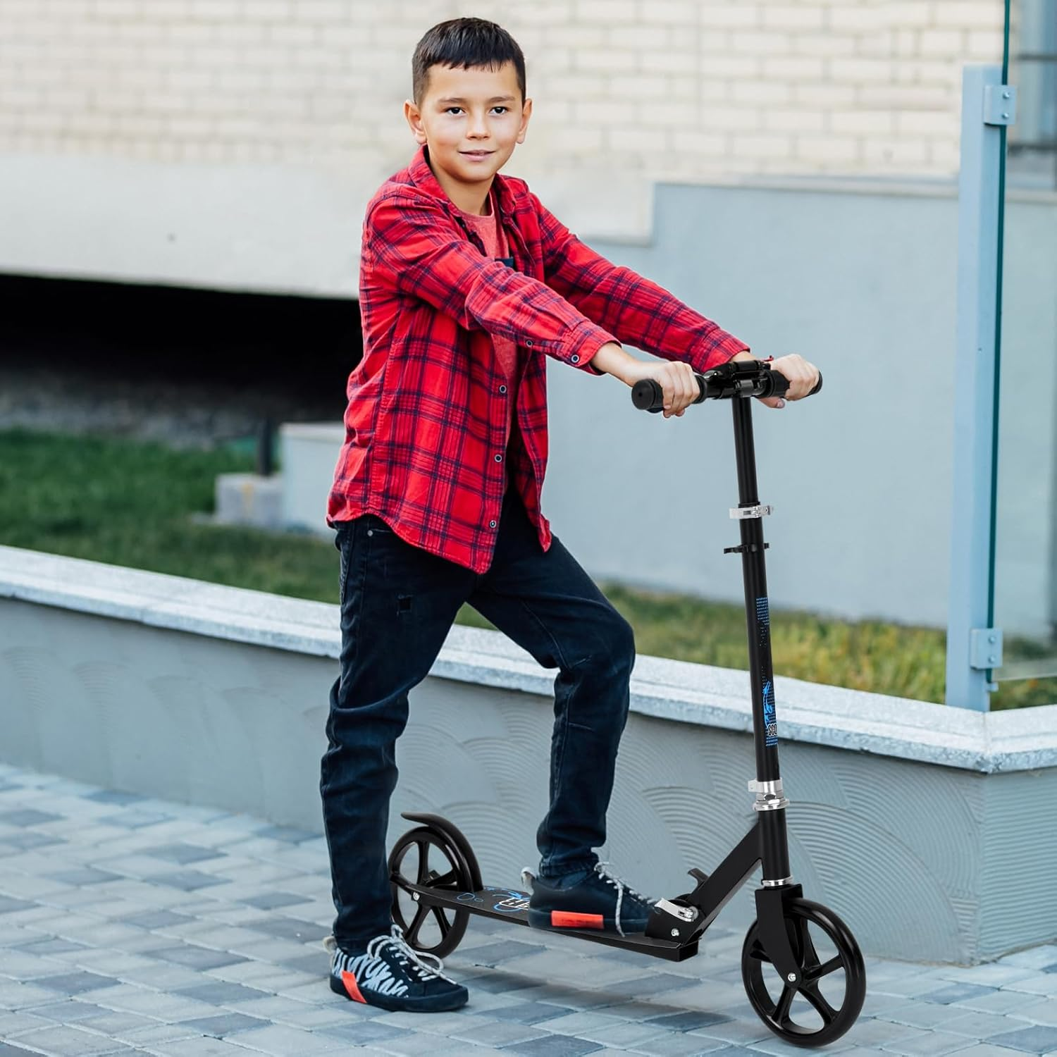 Advwin Kick Scooter Folding Scooter, 3 Adjustable Height for Ages 6+ Kid, Teens & Adults 20Cm PU Wheels Load 100Kg, Blue image number 5