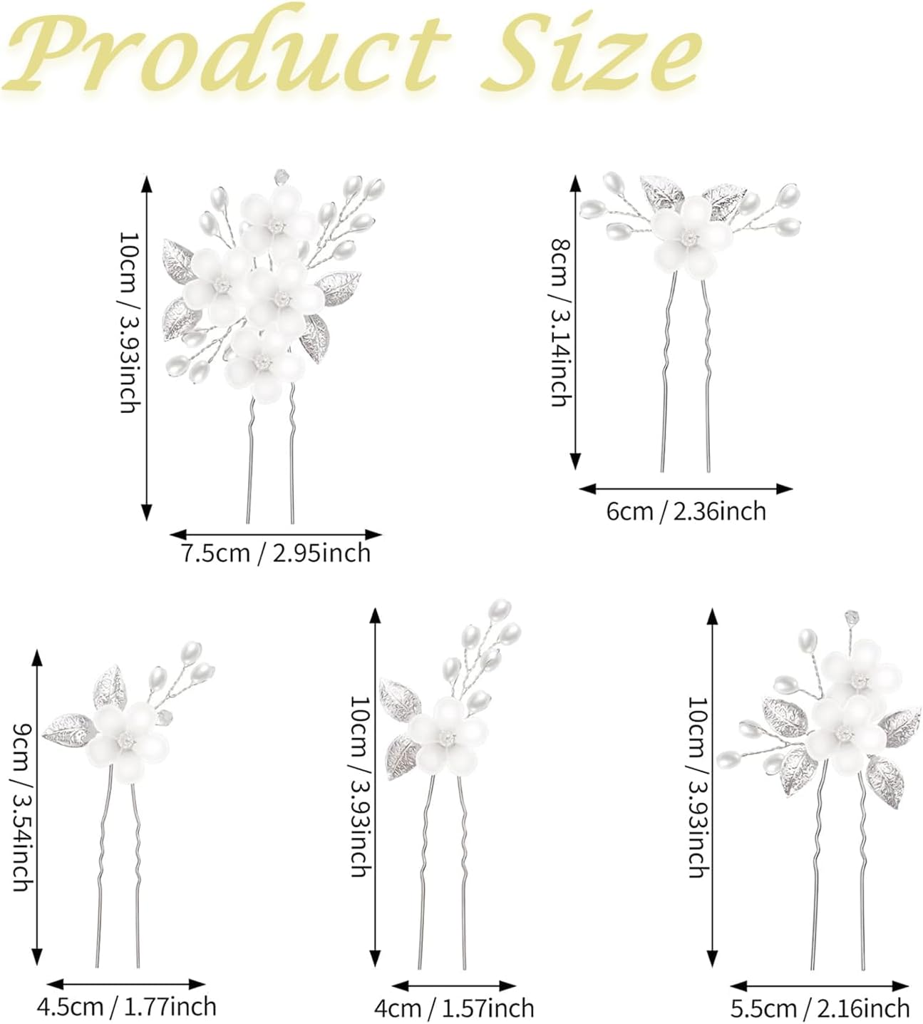 Bridal Wedding Flower Hair Pins Xlwen Pack of 5 Bridal Hair Accessories, U-Shaped Bridal Pearls Hair Pins, Hair Accessories, Wedding Set for Bride and Bridesmaid (Silver) image number 1