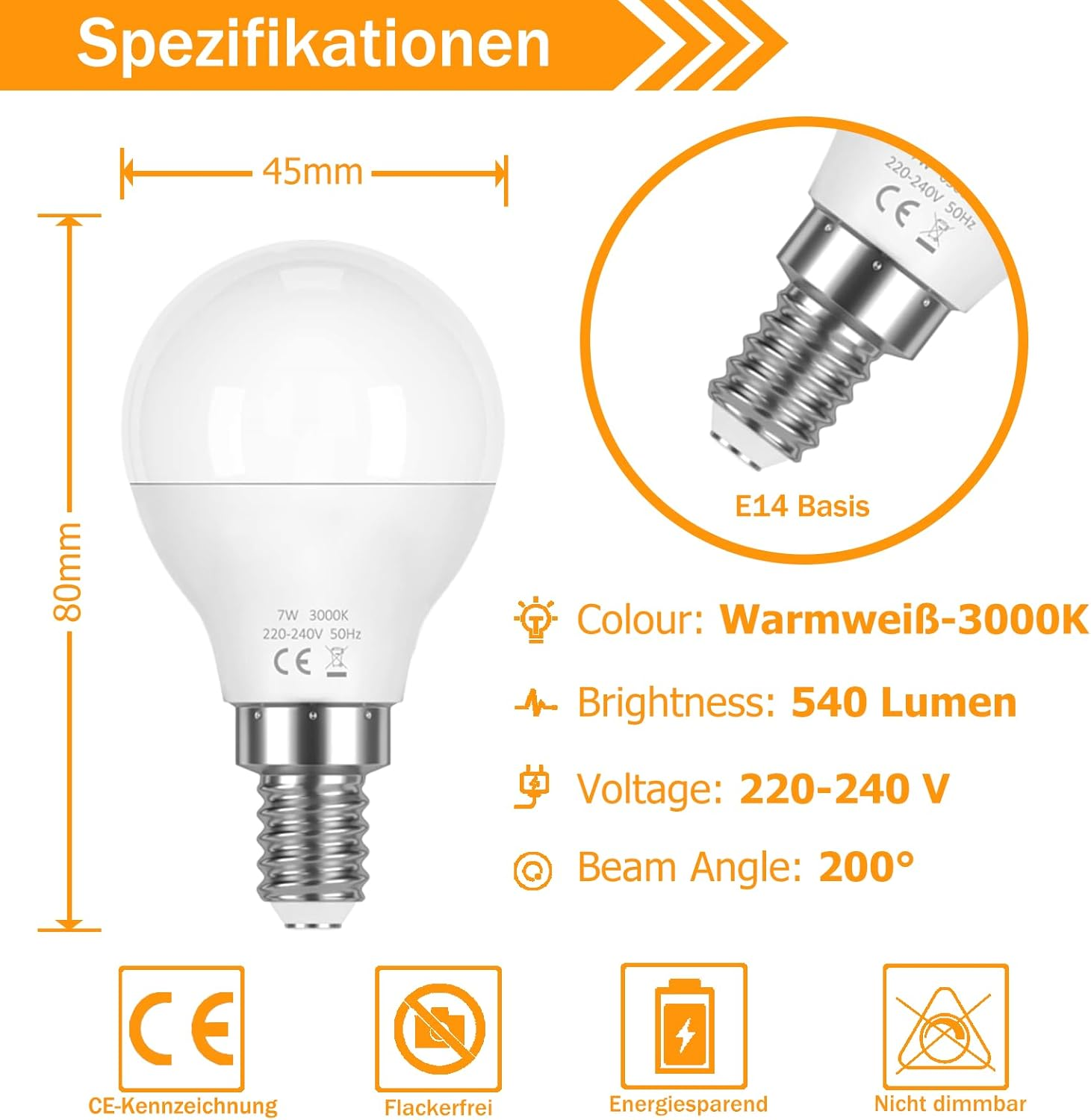Queeplo G45 E14 LED Bulb 7 W 3000 K (Pack of 6) image number 6