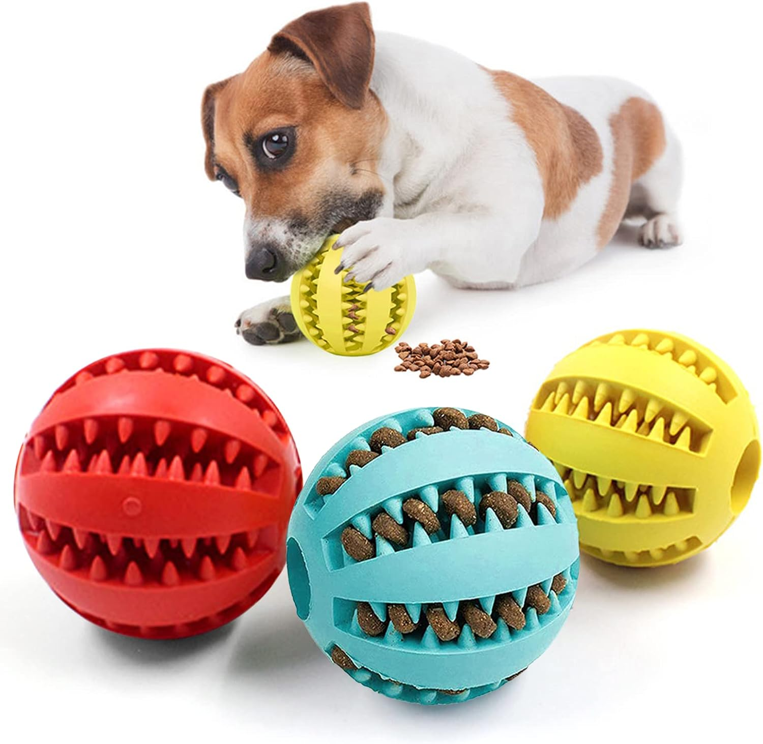 YSHIGUING 2 Pcs Dog Toy Ball 7Cm Dispenser Ball Toy Interactive Enrichment Dog Toys for Boredom Small Dog Puzzle Toy Teeth Cleaning Chew Toy Exercise Game IQ Training Ball for Indoor Puppy Cat (A) image number 1